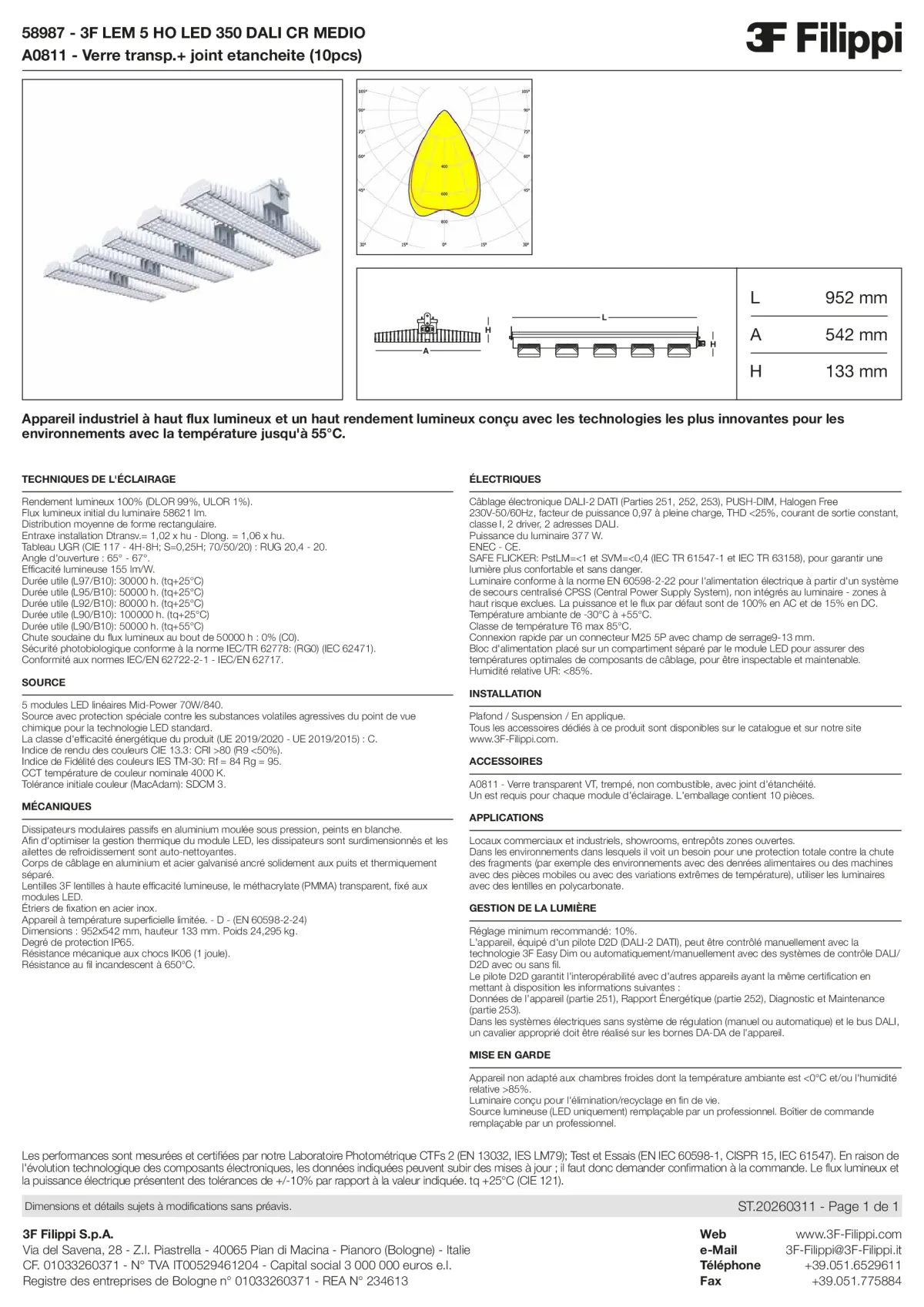 58987+A0811 - 3F LEM 5 HO LED 350 DALI CR MEDIO + VT - Datasheet - fr