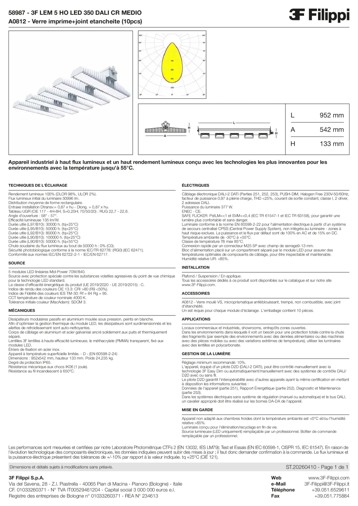 58987+A0812 - 3F LEM 5 HO LED 350 DALI CR MEDIO + VS - Datasheet - fr