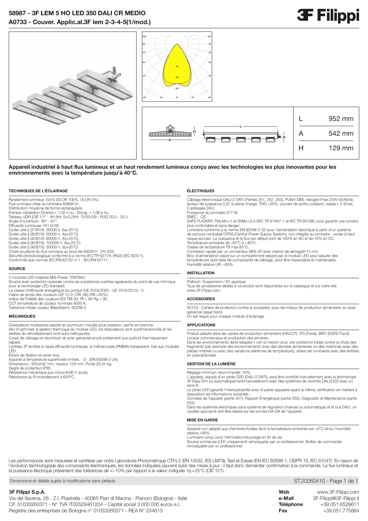 58987+A0733 - 3F LEM 5 HO LED 350 DALI CR MEDIO + FOOD - Datasheet - fr