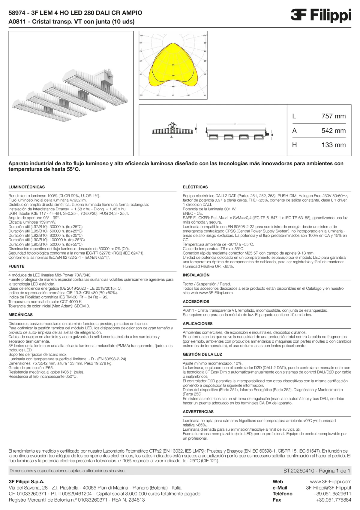 58974+A0811 - 3F LEM 4 HO LED 280 DALI CR AMPIO + VT - Datasheet - es