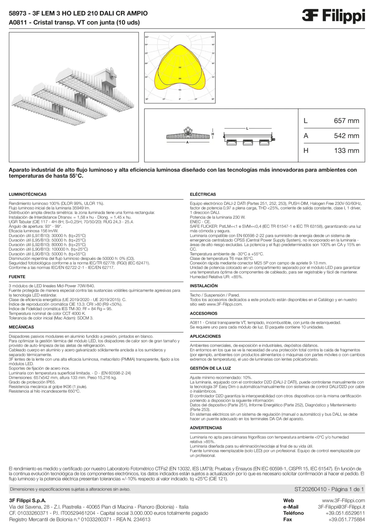 58973+A0811 - 3F LEM 3 HO LED 210 DALI CR AMPIO + VT - Datasheet - es