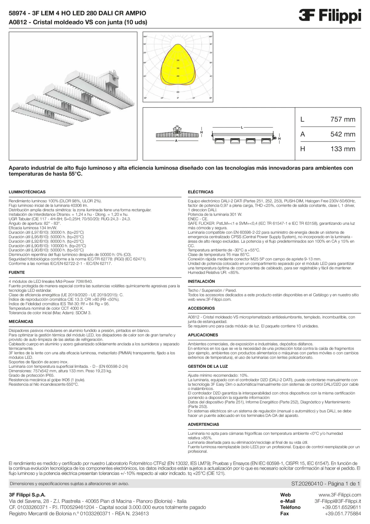 58974+A0812 - 3F LEM 4 HO LED 280 DALI CR AMPIO + VS - Datasheet - es