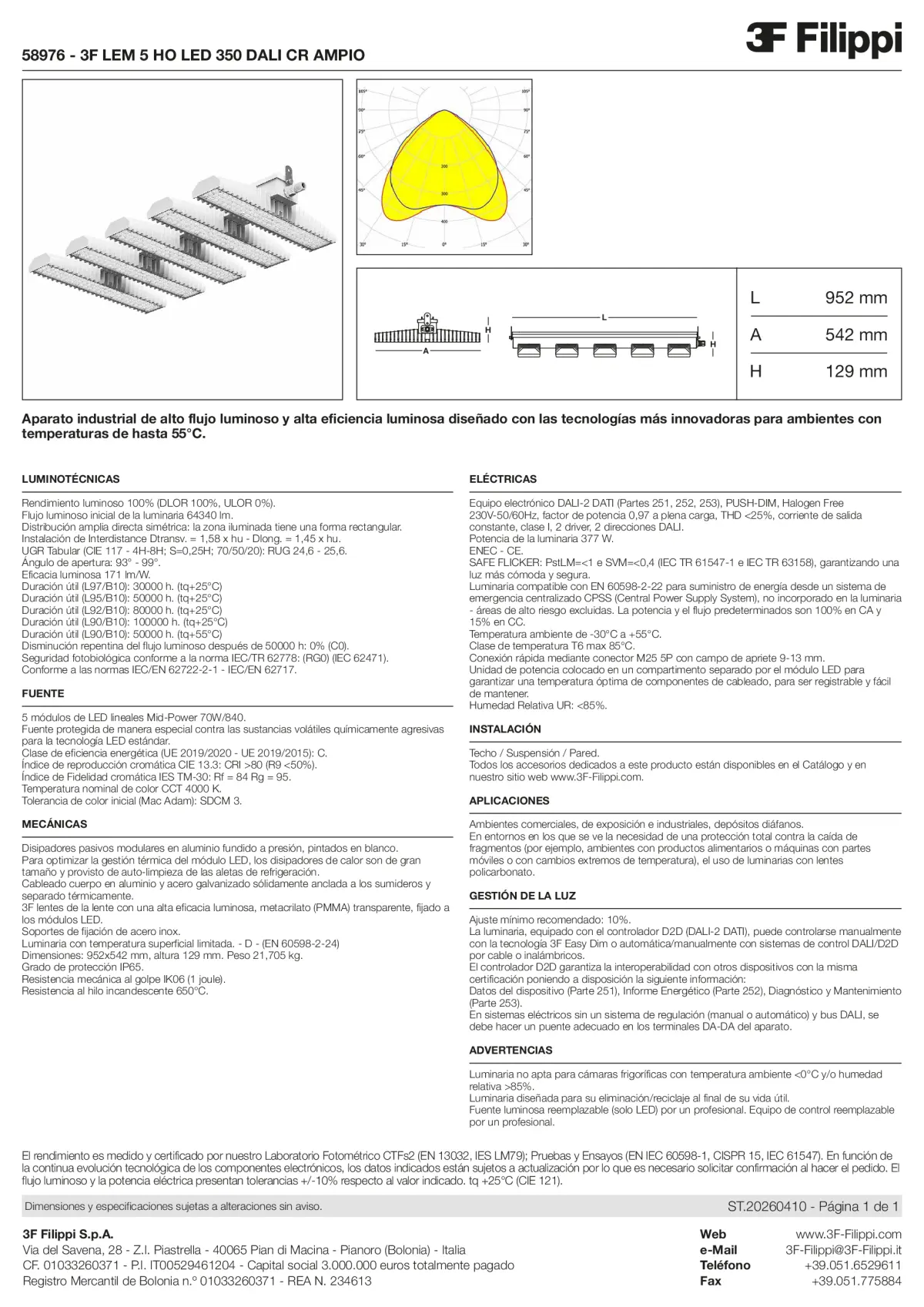 58976 - 3F LEM 5 HO LED 350 DALI CR AMPIO - Datasheet - es