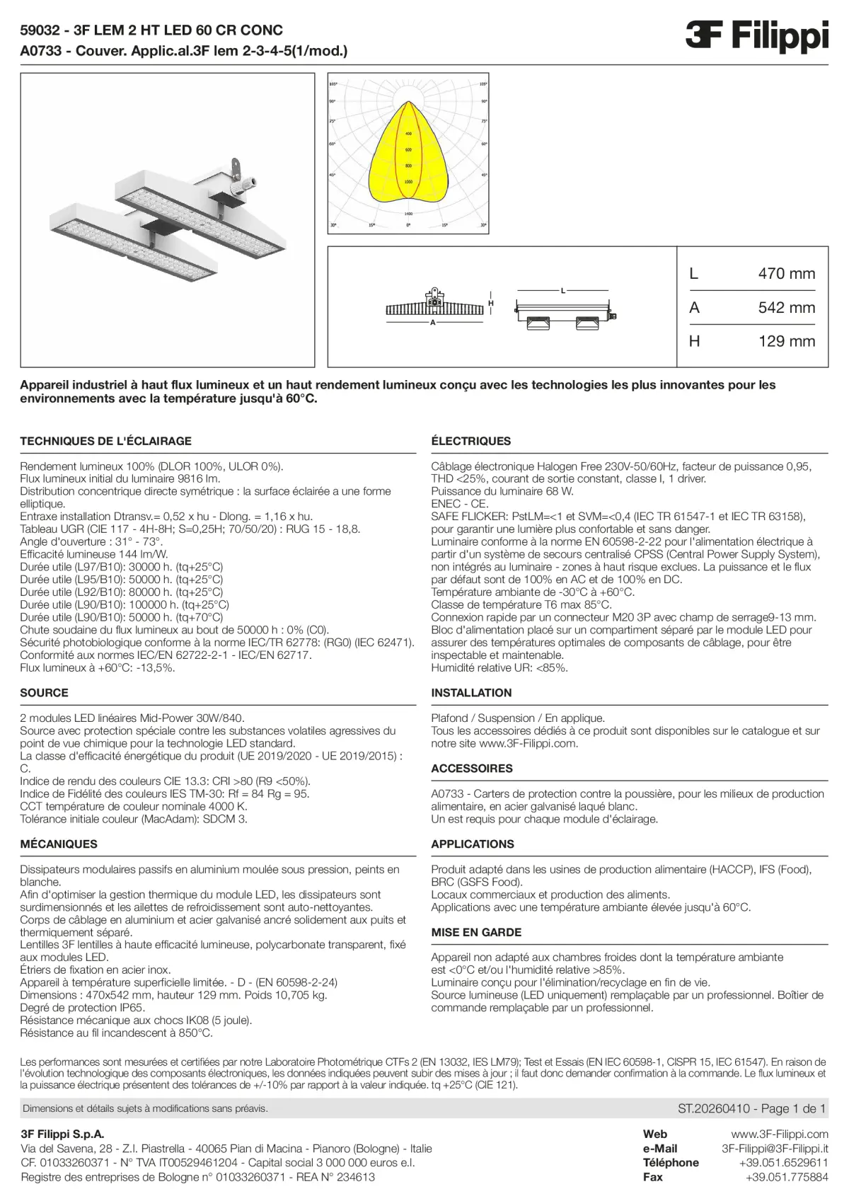 59032+A0733 - 3F LEM 2 HT LED 60 CR CONC + FOOD - Datasheet - fr