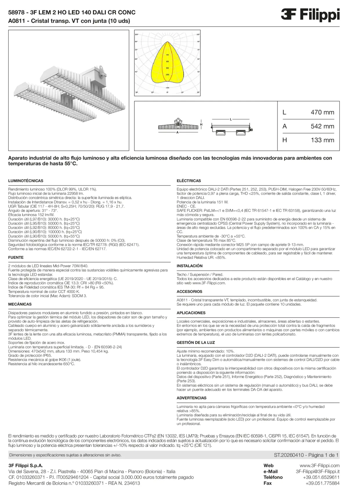 58978+A0811 - 3F LEM 2 HO LED 140 DALI CR CONC + VT - Datasheet - es