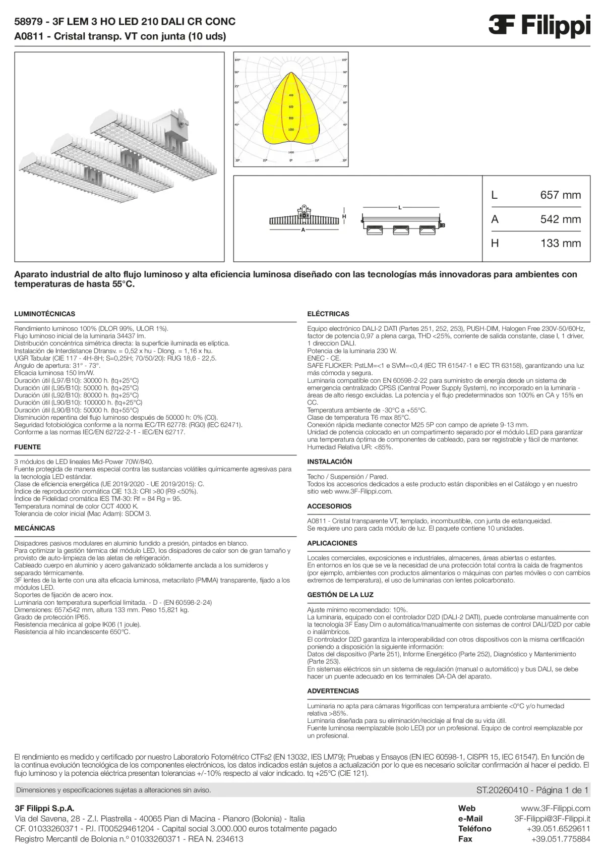 58979+A0811 - 3F LEM 3 HO LED 210 DALI CR CONC + VT - Datasheet - es