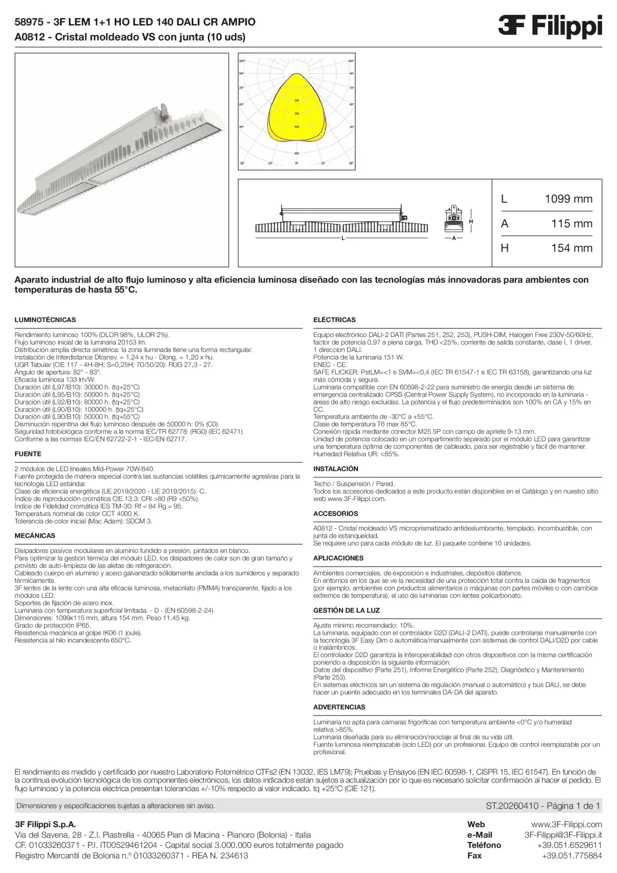 58975+A0812 - 3F LEM 1+1 HO LED 140 DALI CR AMPIO + VS - Datasheet - es