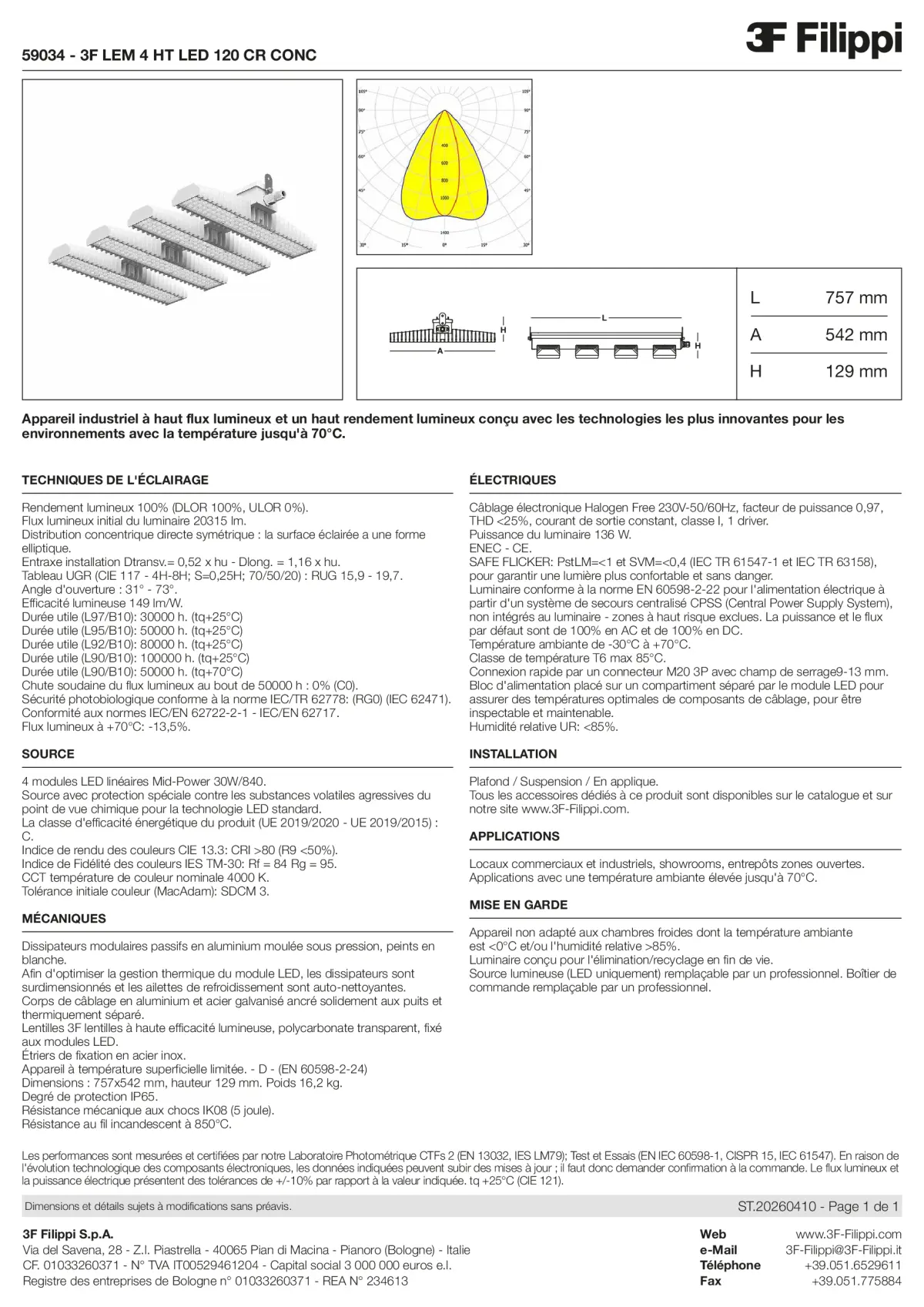 59034 - 3F LEM 4 HT LED 120 CR CONC - Datasheet - fr