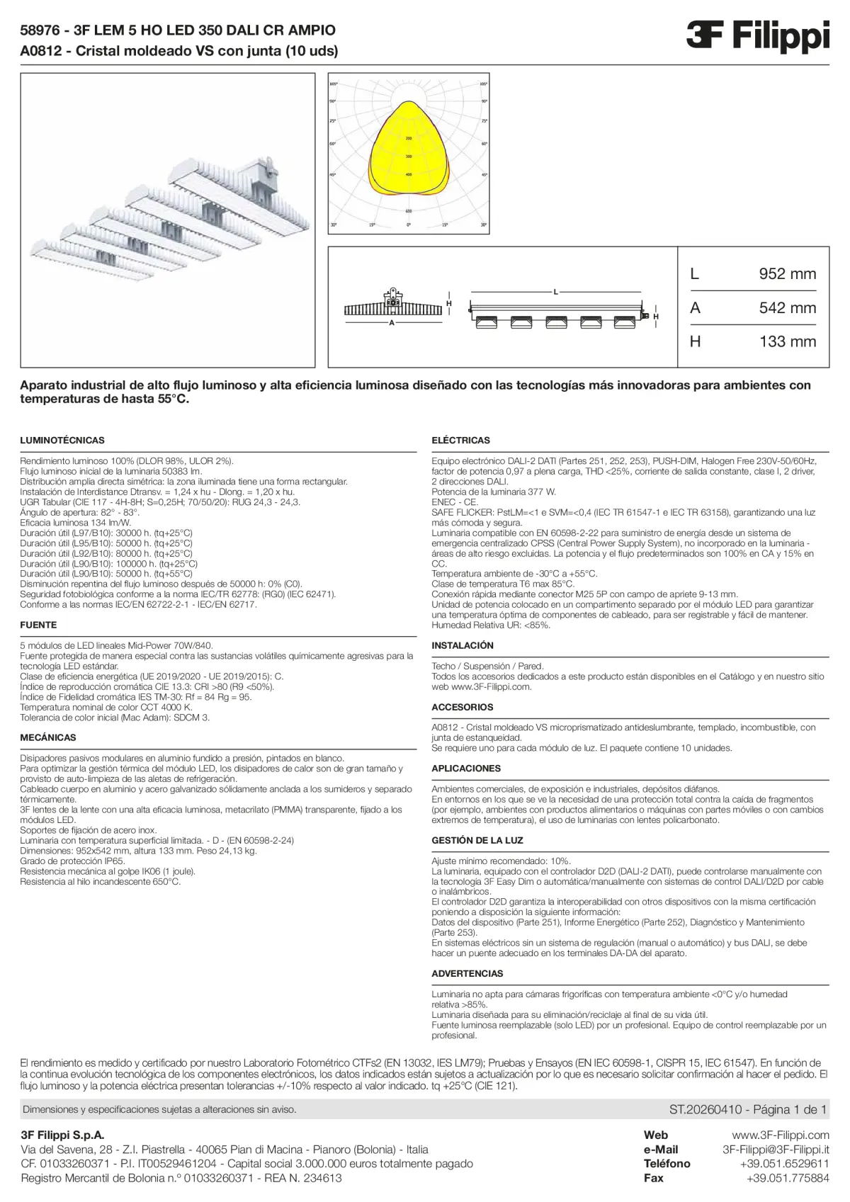 58976+A0812 - 3F LEM 5 HO LED 350 DALI CR AMPIO + VS - Datasheet - es