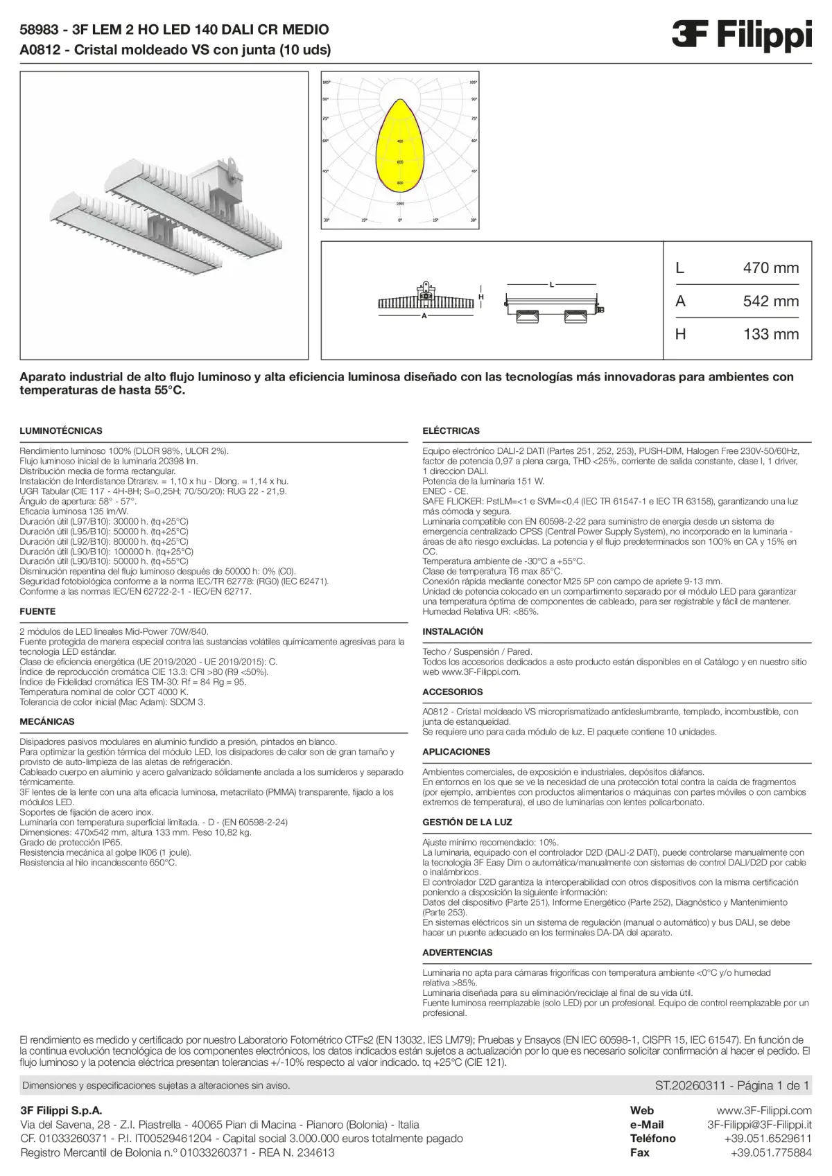 58983+A0812 - 3F LEM 2 HO LED 140 DALI CR MEDIO + VS - Datasheet - es
