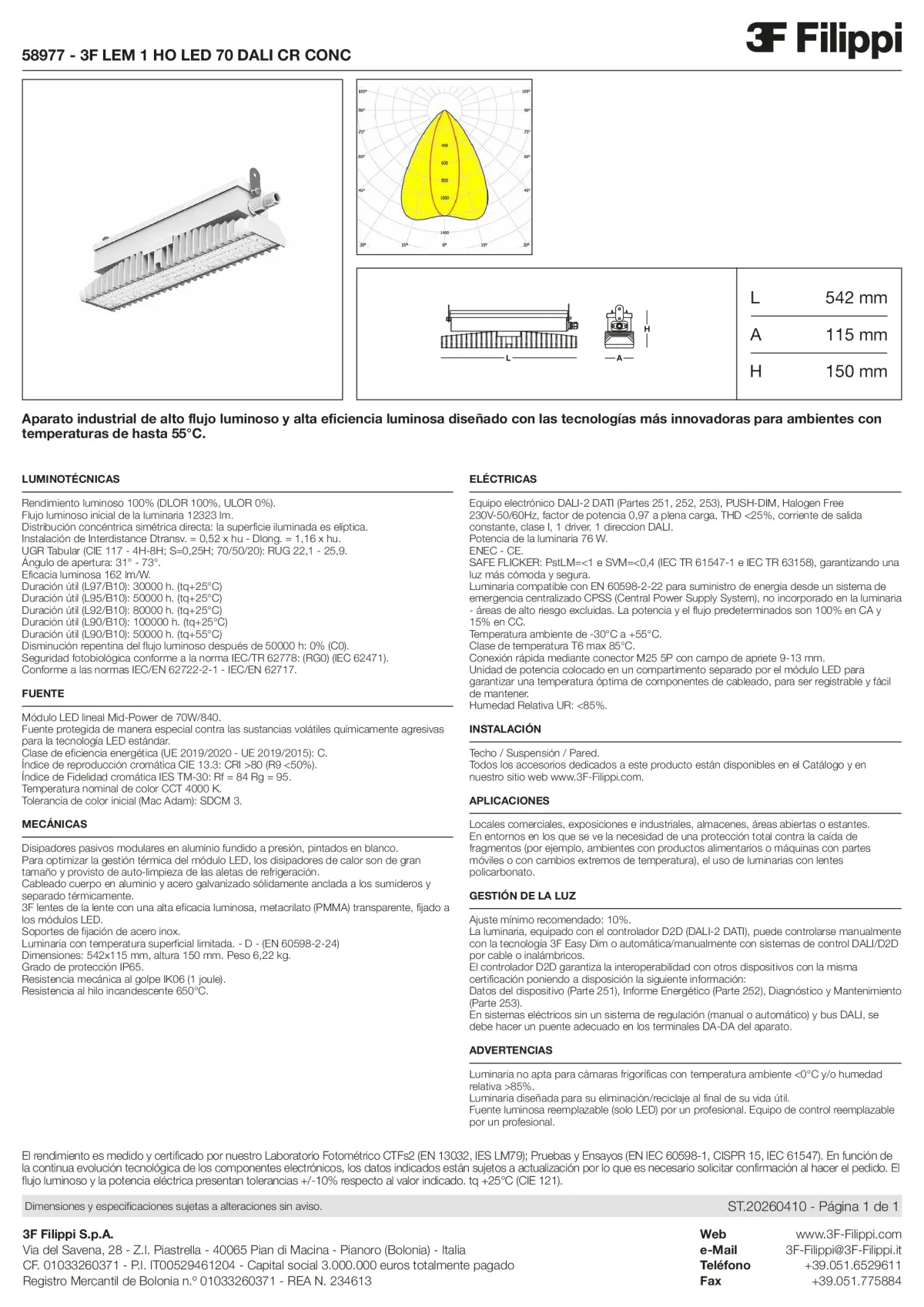 58977 - 3F LEM 1 HO LED 70 DALI CR CONC - Datasheet - es