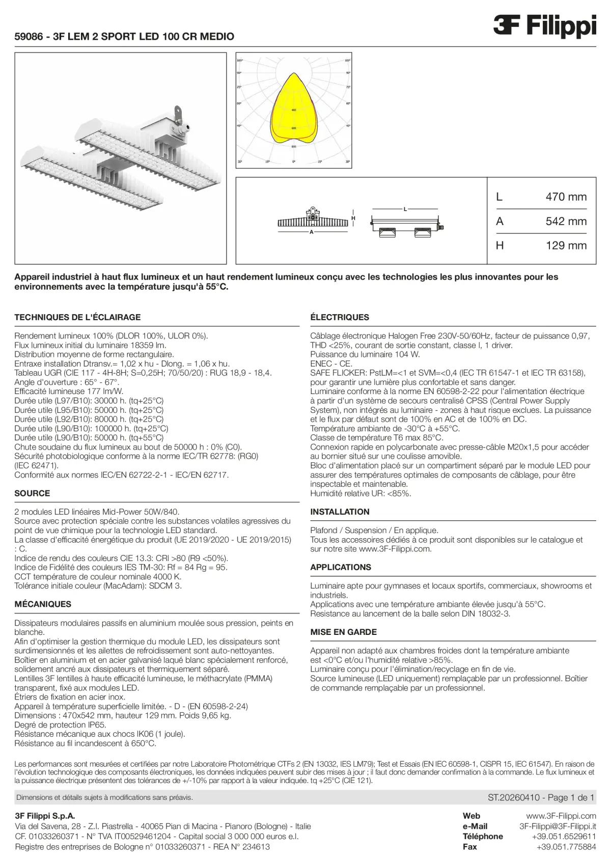 59086 - 3F LEM 2 SPORT LED 100 CR MEDIO - Datasheet - fr