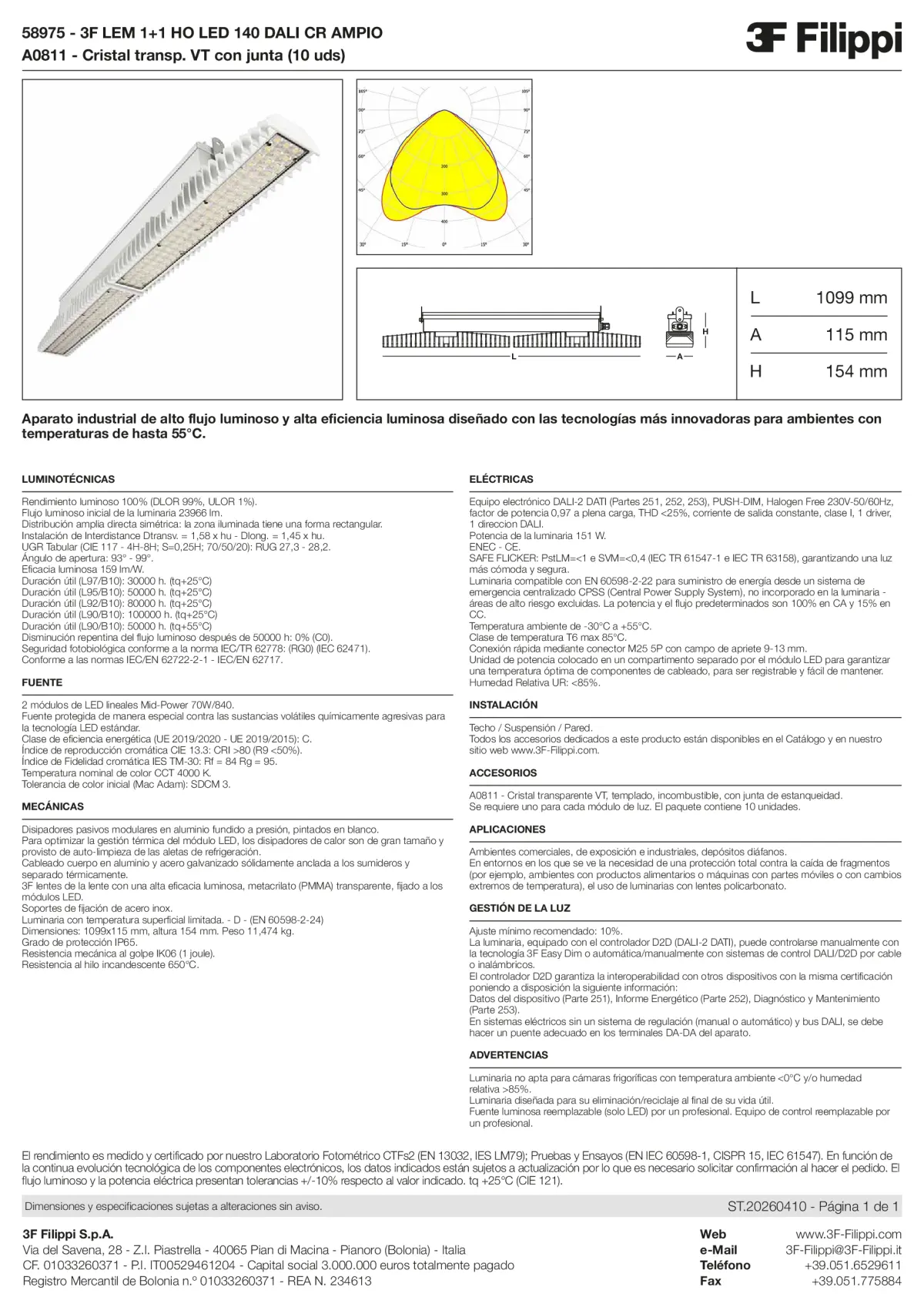 58975+A0811 - 3F LEM 1+1 HO LED 140 DALI CR AMPIO + VT - Datasheet - es