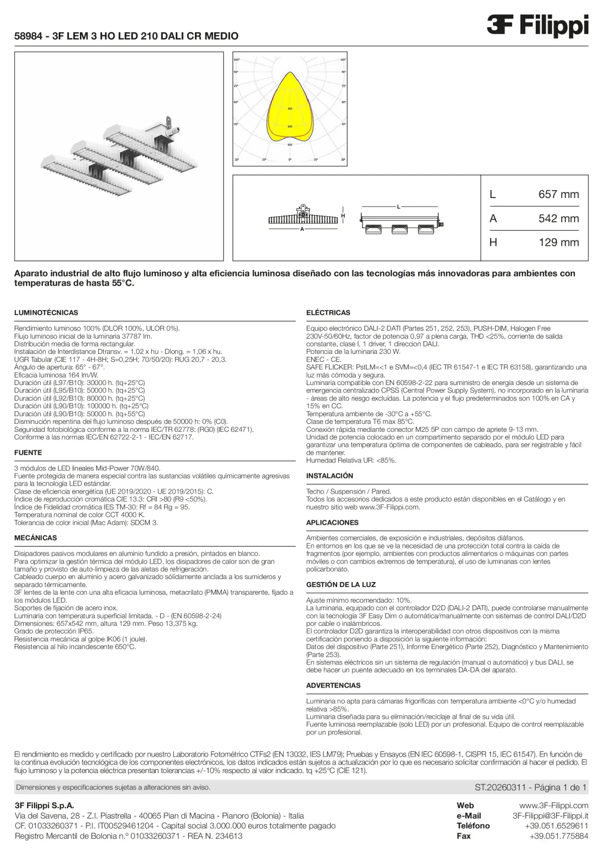 58984 - 3F LEM 3 HO LED 210 DALI CR MEDIO - Datasheet - es