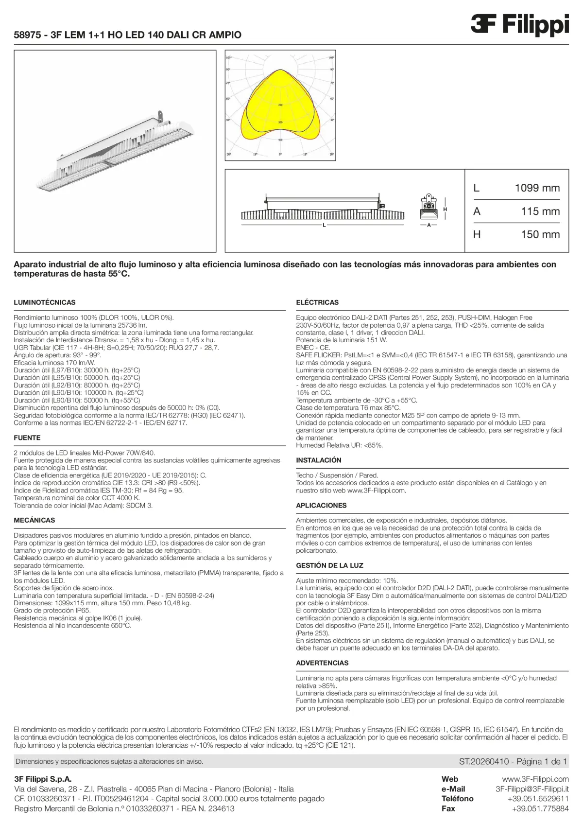 58975 - 3F LEM 1+1 HO LED 140 DALI CR AMPIO - Datasheet - es