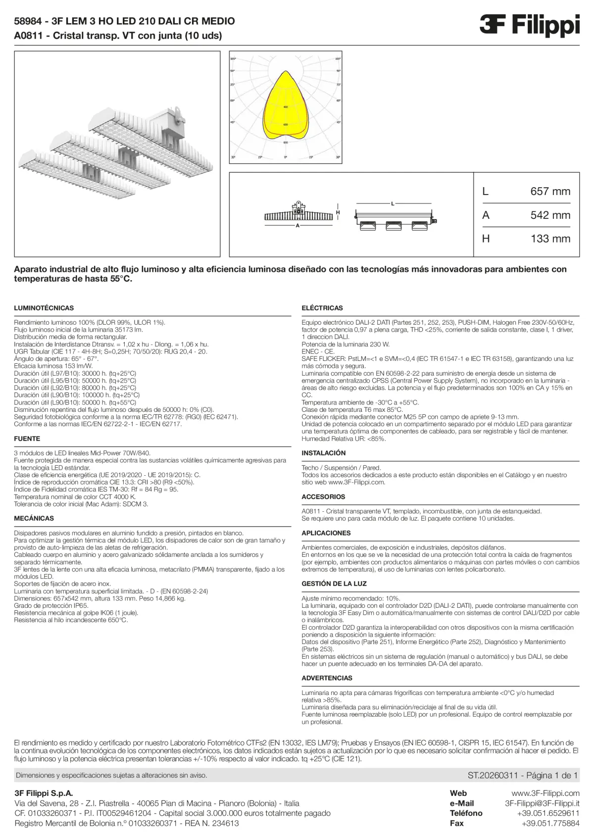 58984+A0811 - 3F LEM 3 HO LED 210 DALI CR MEDIO + VT - Datasheet - es
