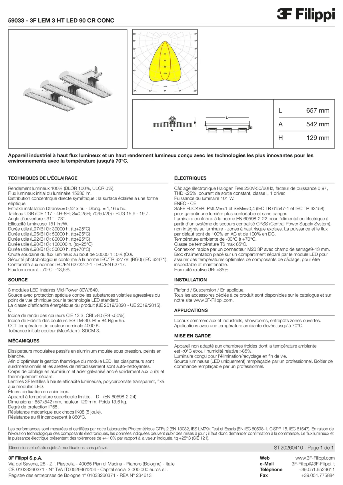 59033 - 3F LEM 3 HT LED 90 CR CONC - Datasheet - fr