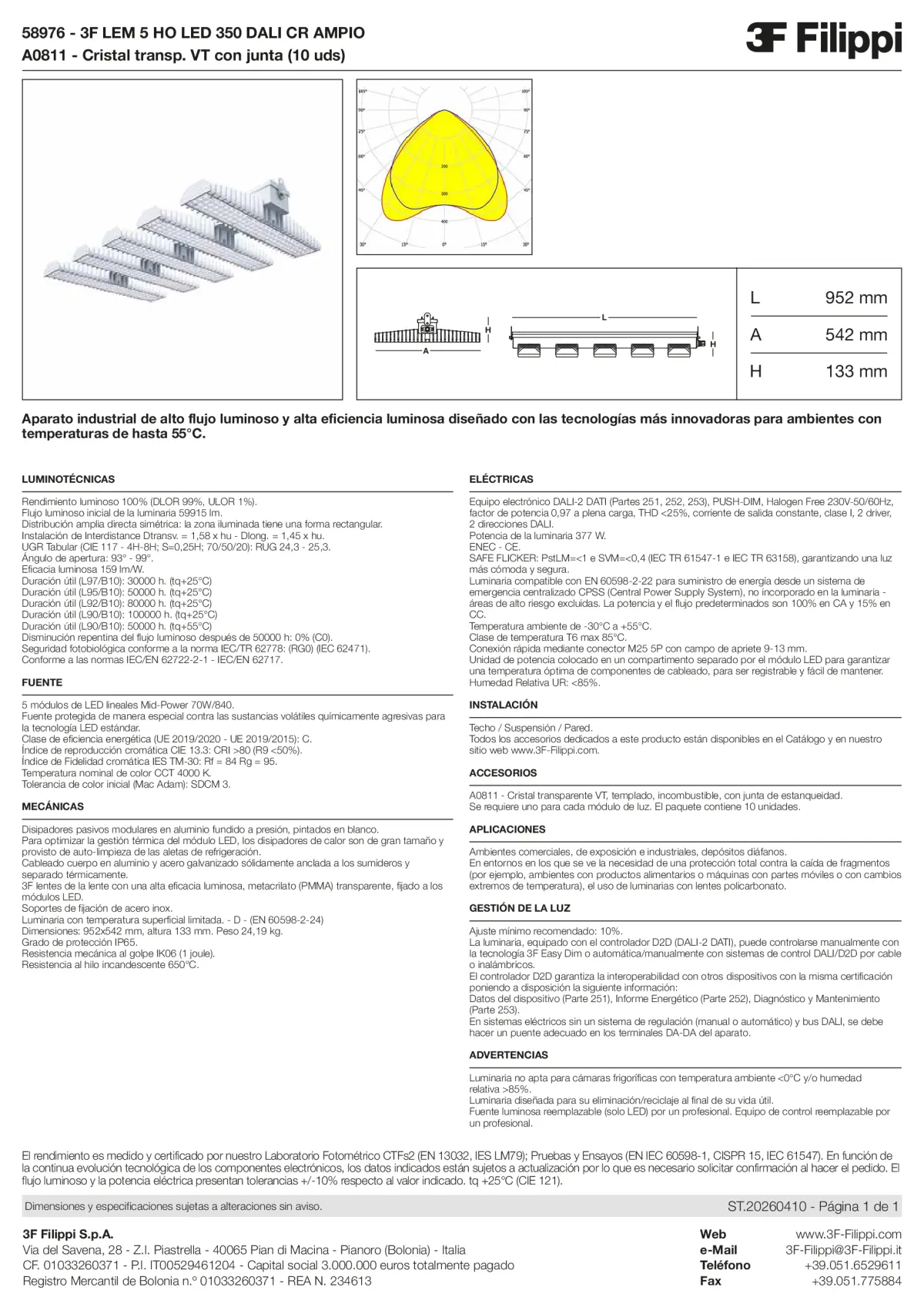 58976+A0811 - 3F LEM 5 HO LED 350 DALI CR AMPIO + VT - Datasheet - es