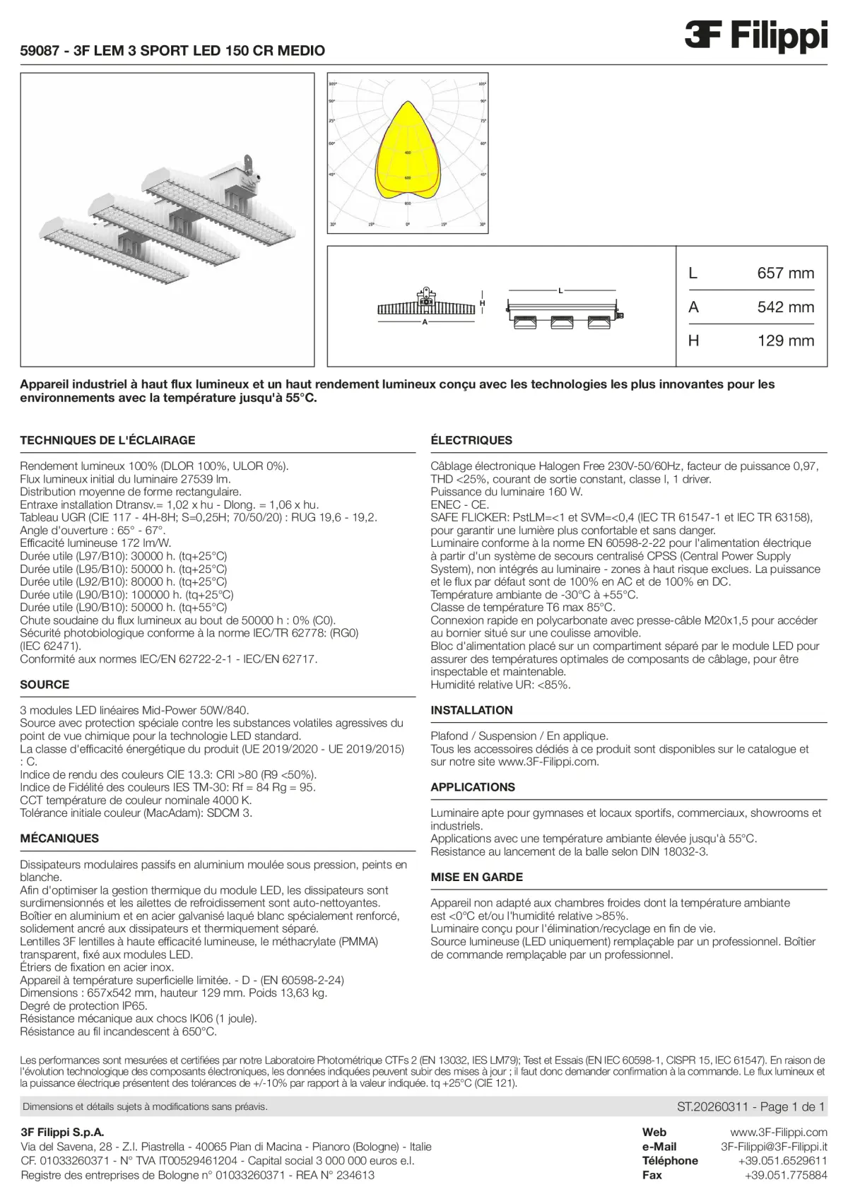 59087 - 3F LEM 3 SPORT LED 150 CR MEDIO - Datasheet - fr