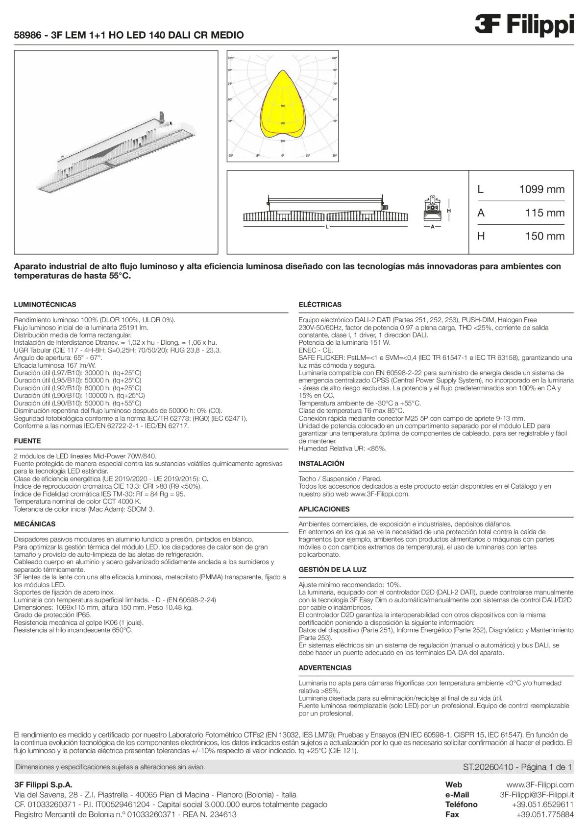 58986 - 3F LEM 1+1 HO LED 140 DALI CR MEDIO - Datasheet - es