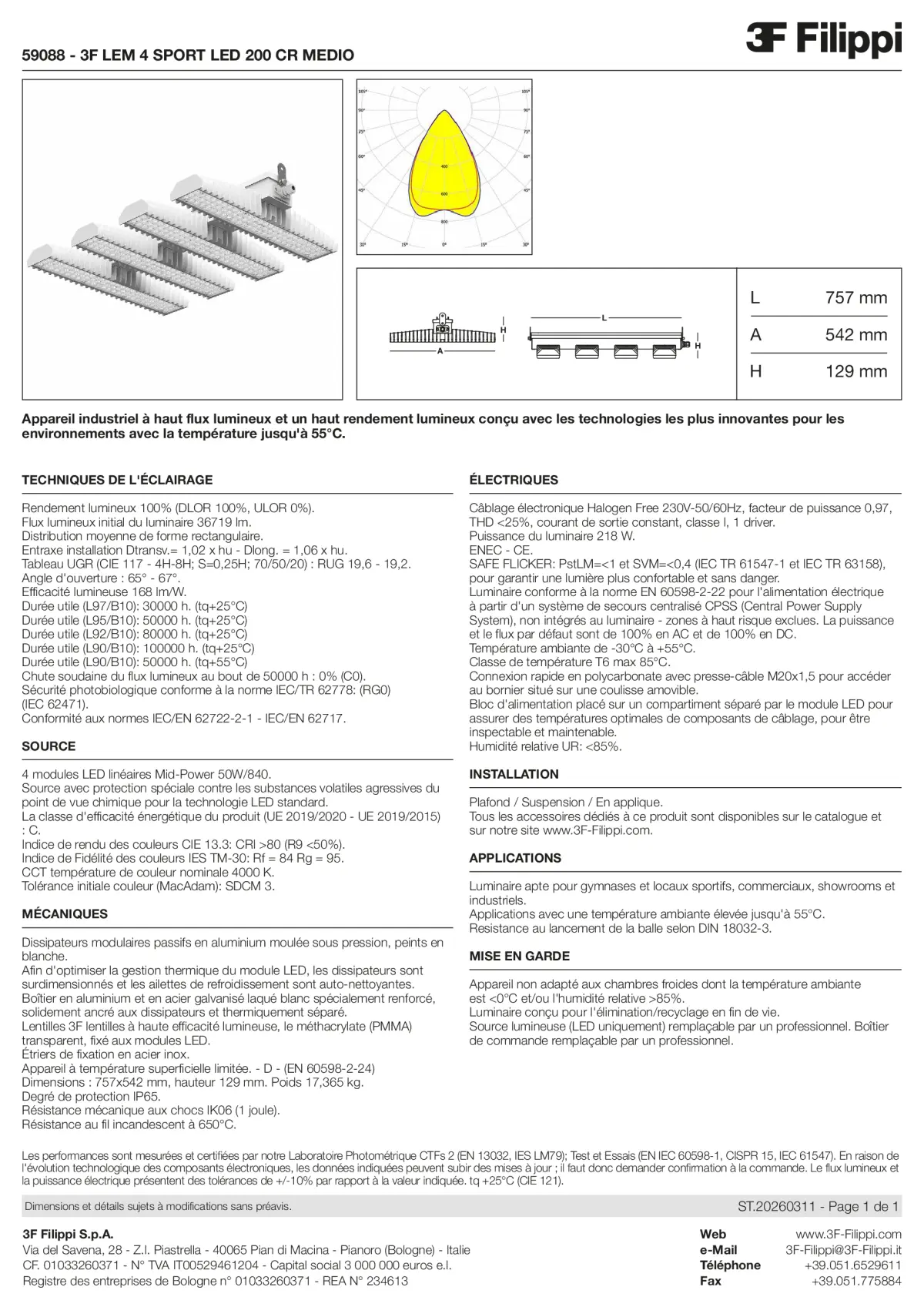 59088 - 3F LEM 4 SPORT LED 200 CR MEDIO - Datasheet - fr