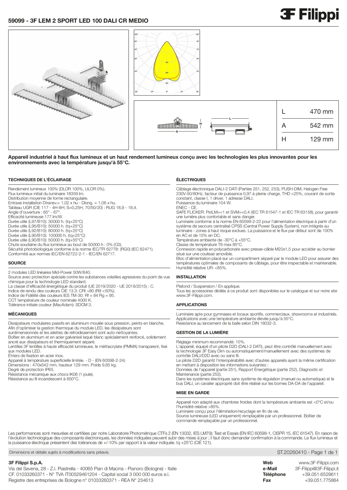 59099 - 3F LEM 2 SPORT LED 100 DALI CR MEDIO - Datasheet - fr