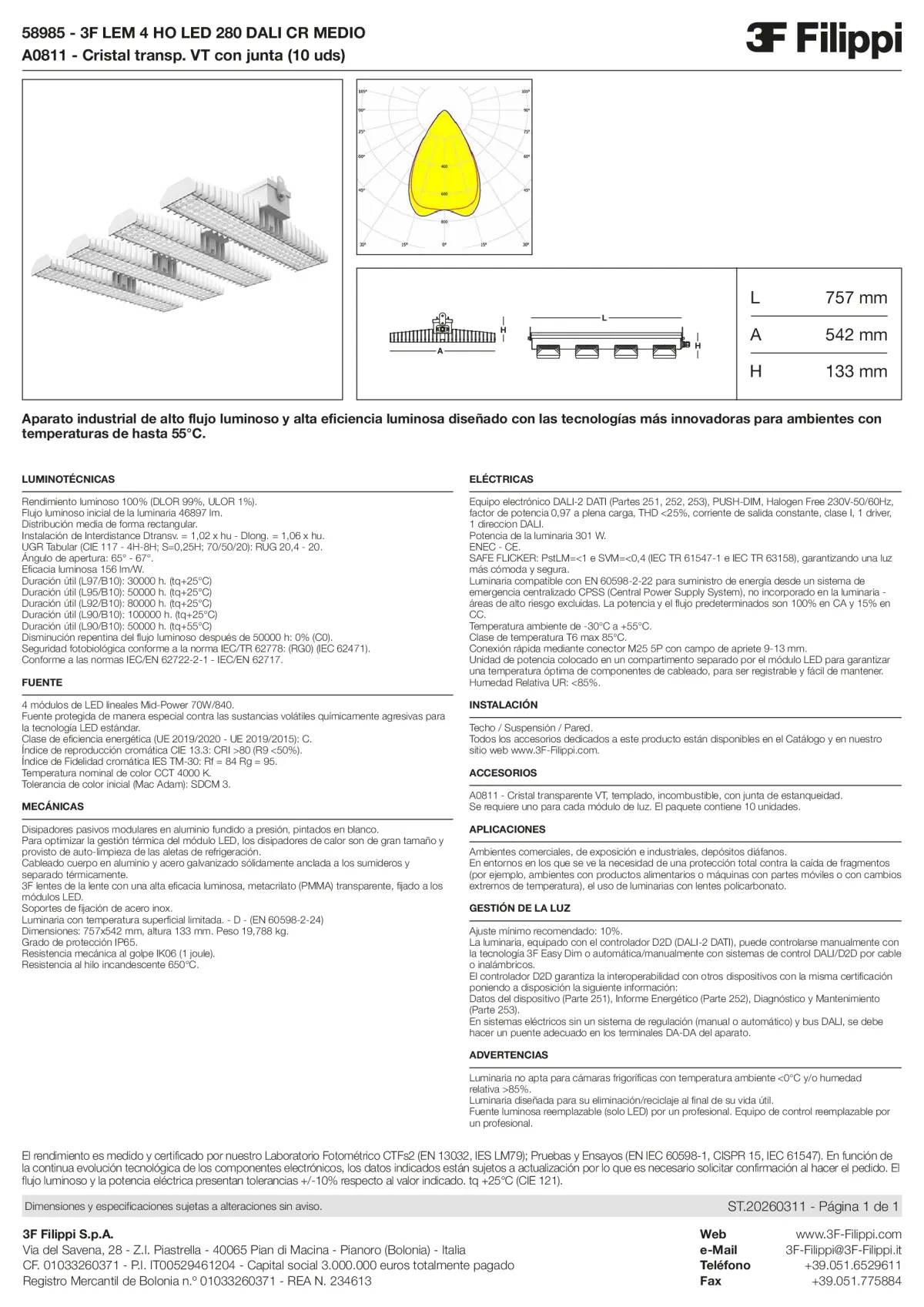 58985+A0811 - 3F LEM 4 HO LED 280 DALI CR MEDIO + VT - Datasheet - es