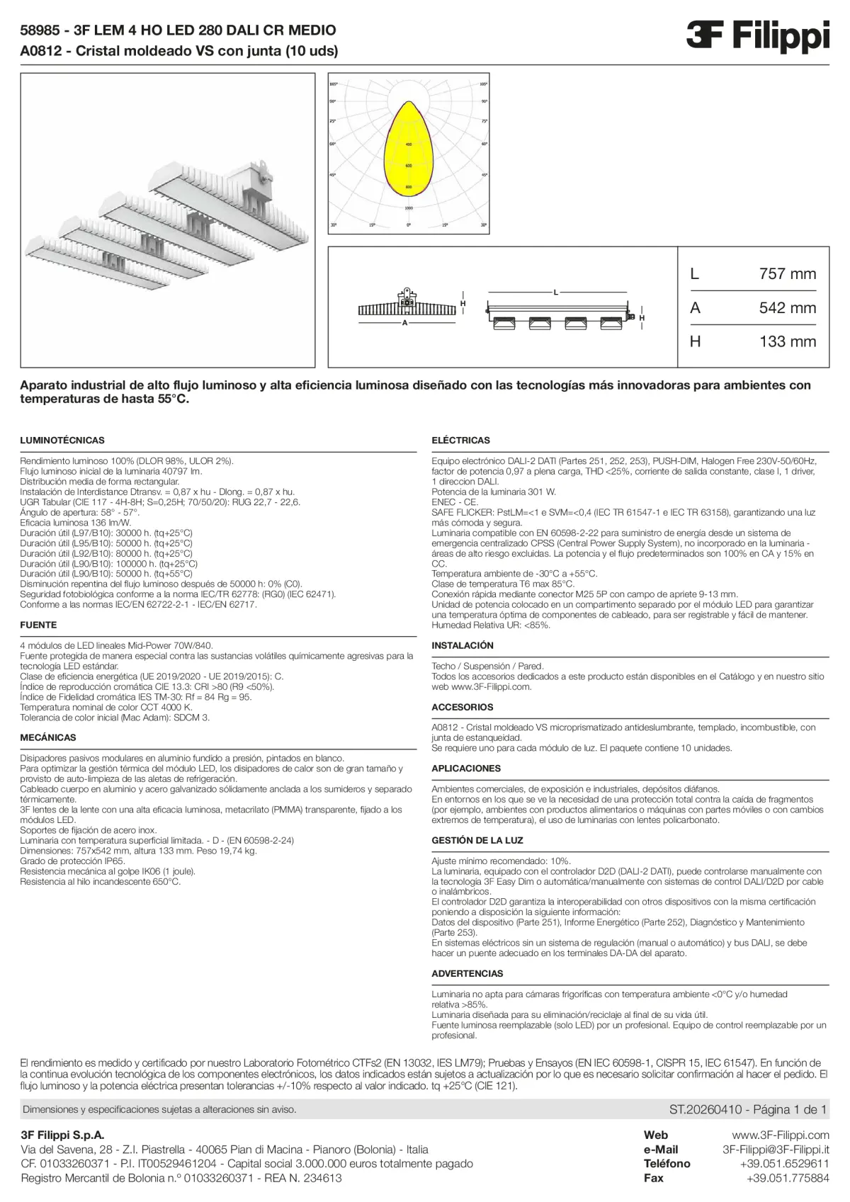 58985+A0812 - 3F LEM 4 HO LED 280 DALI CR MEDIO + VS - Datasheet - es
