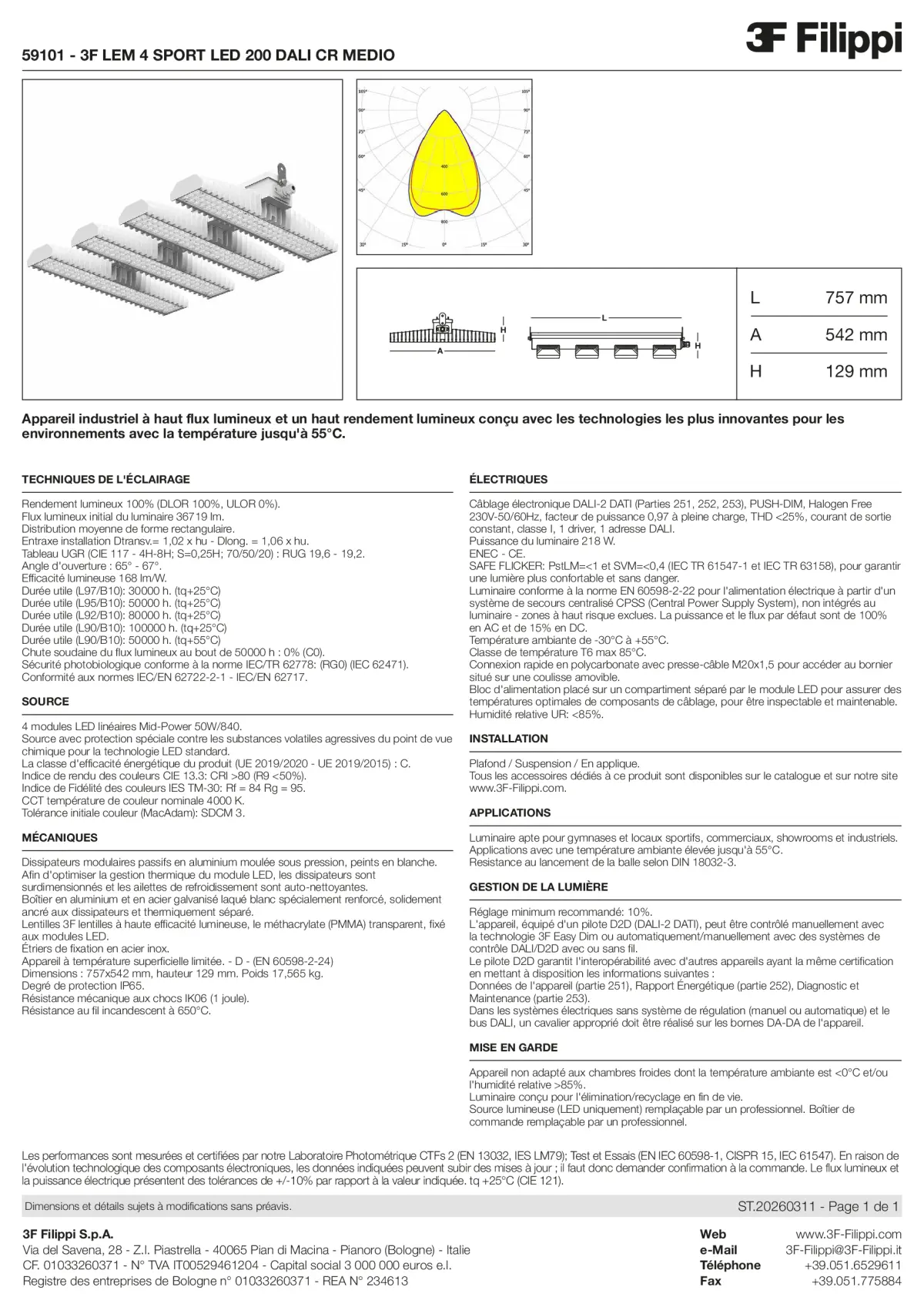 59101 - 3F LEM 4 SPORT LED 200 DALI CR MEDIO - Datasheet - fr