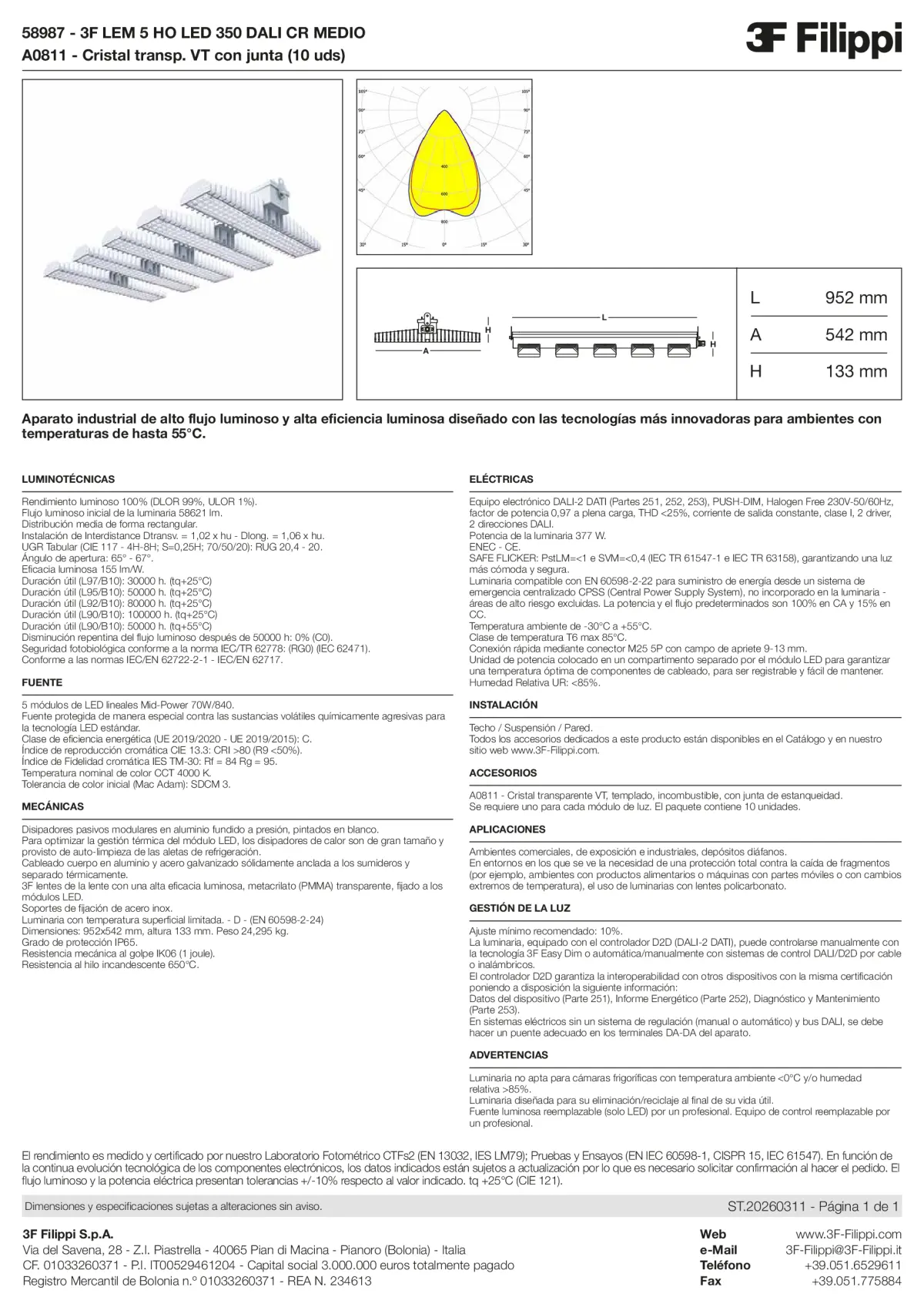 58987+A0811 - 3F LEM 5 HO LED 350 DALI CR MEDIO + VT - Datasheet - es