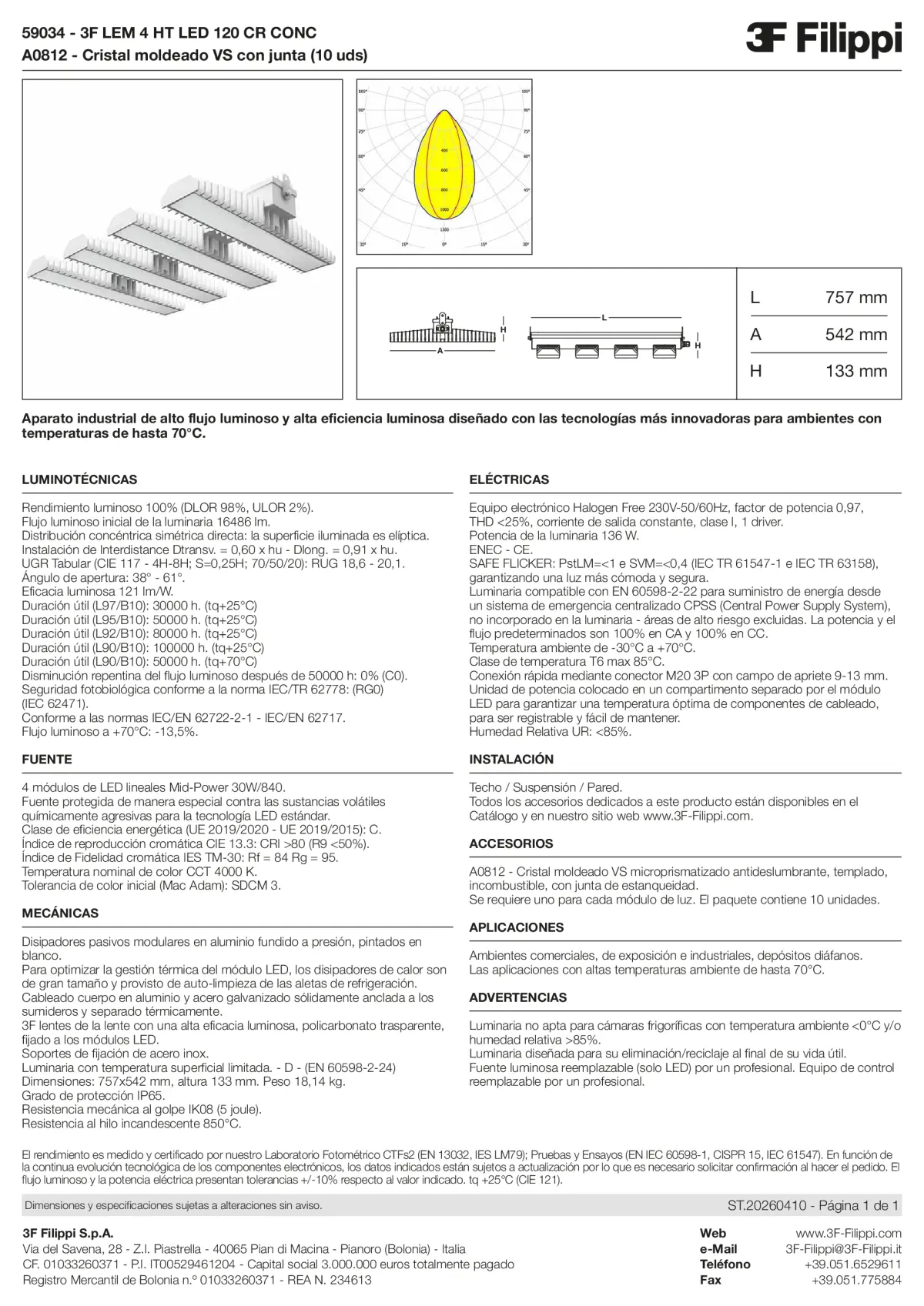59034+A0812 - 3F LEM 4 HT LED 120 CR CONC + VS - Datasheet - es