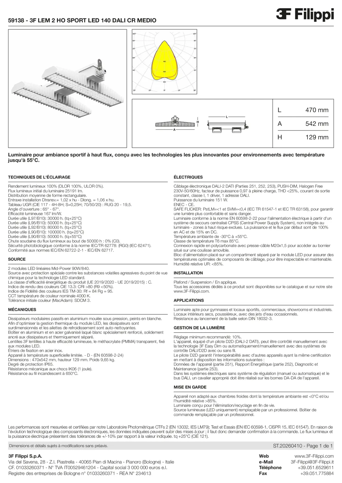 59138 - 3F LEM 2 HO SPORT LED 140 DALI CR MEDIO - Datasheet - fr