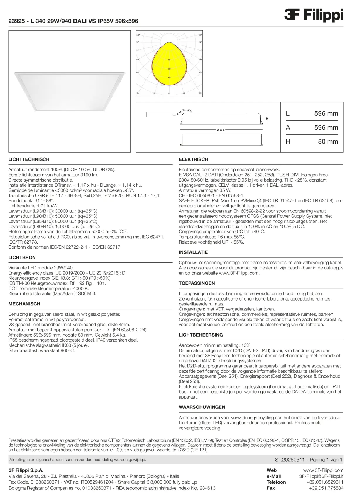 23925 - L 340 29W-940 DALI VS IP65V 596x596 - Datasheet - nl