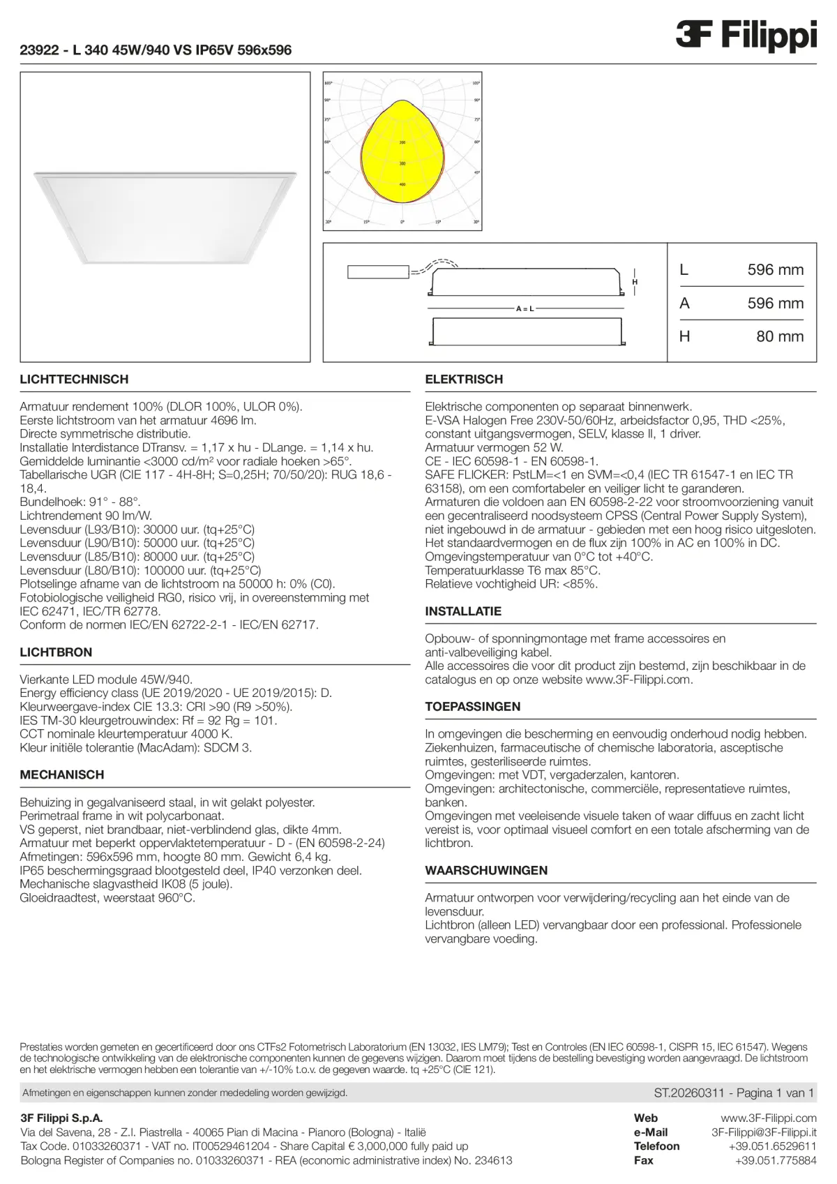 23922 - L 340 45W-940 VS IP65V 596x596 - Datasheet - nl