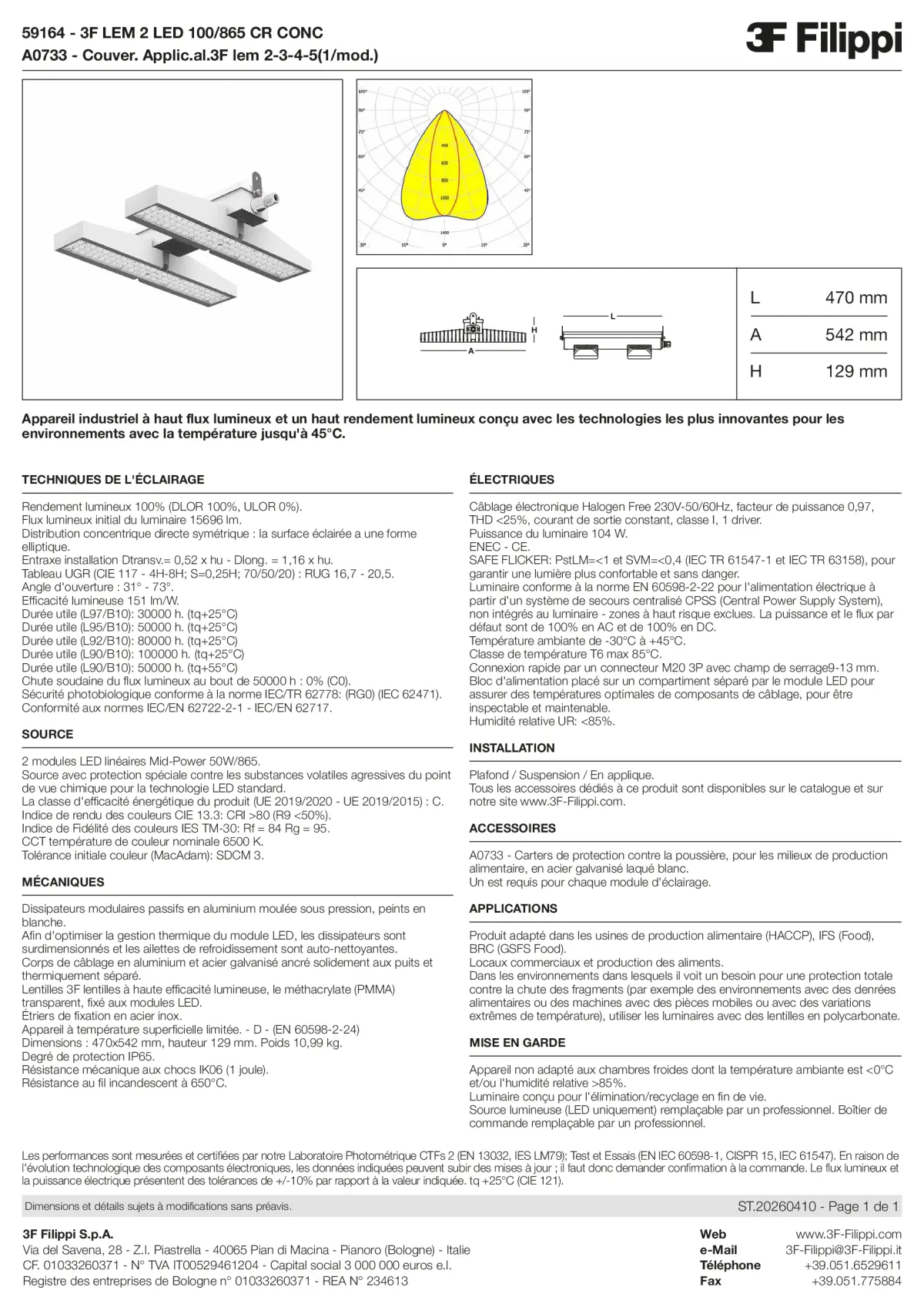 59164+A0733 - 3F LEM 2 LED 100-865 CR CONC + FOOD - Datasheet - fr
