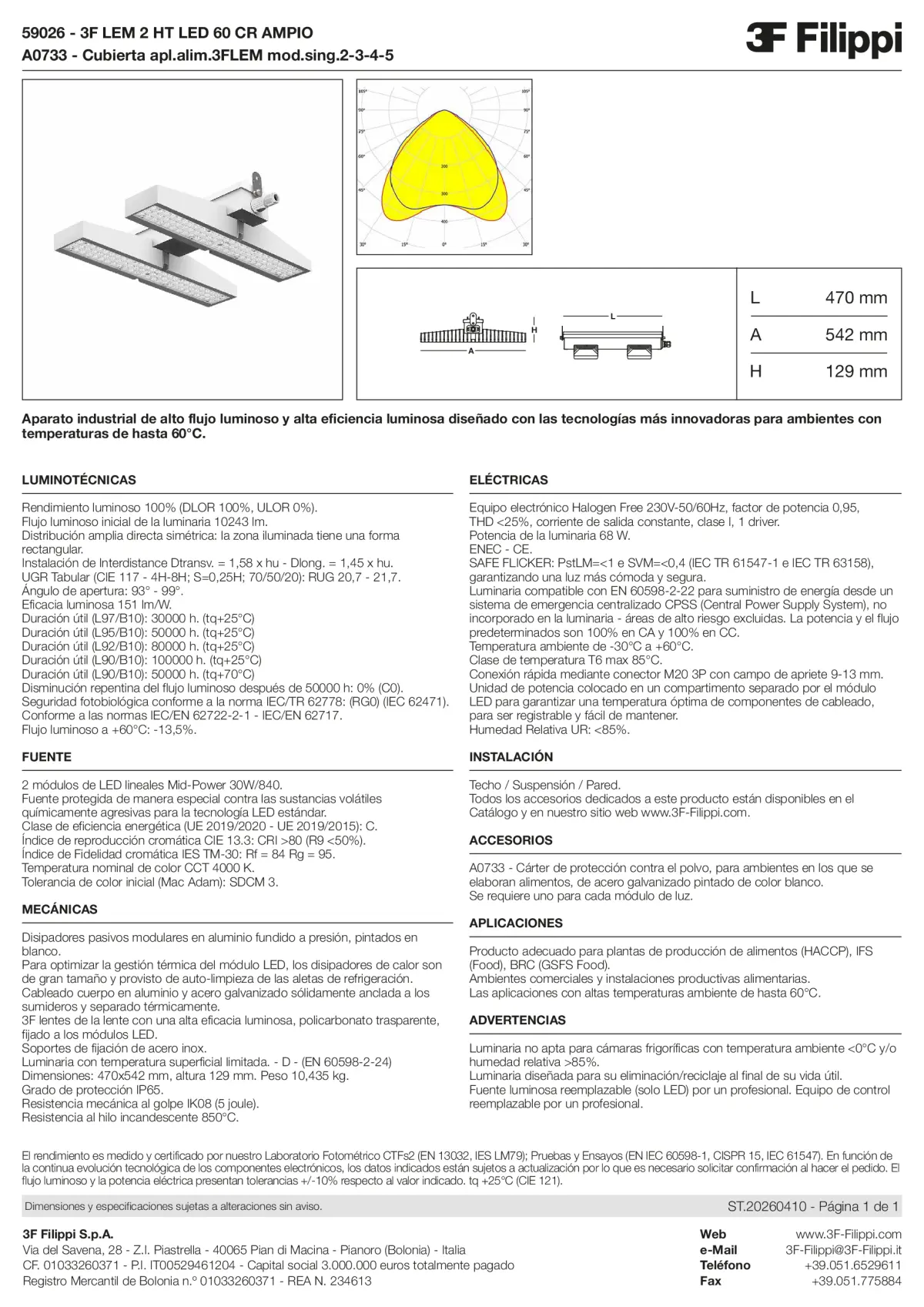 59026+A0733 - 3F LEM 2 HT LED 60 CR AMPIO + FOOD - Datasheet - es