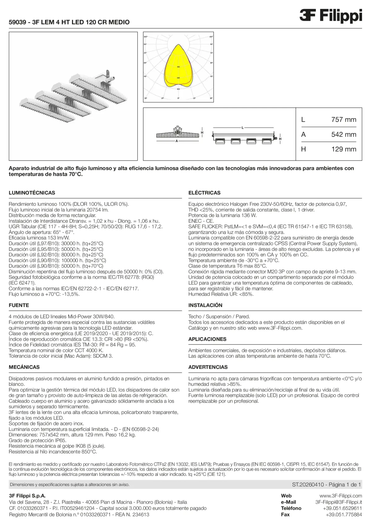 59039 - 3F LEM 4 HT LED 120 CR MEDIO - Datasheet - es