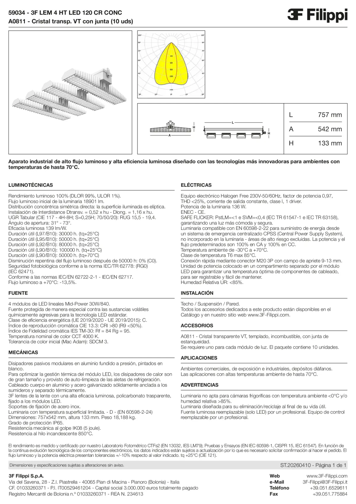 59034+A0811 - 3F LEM 4 HT LED 120 CR CONC + VT - Datasheet - es