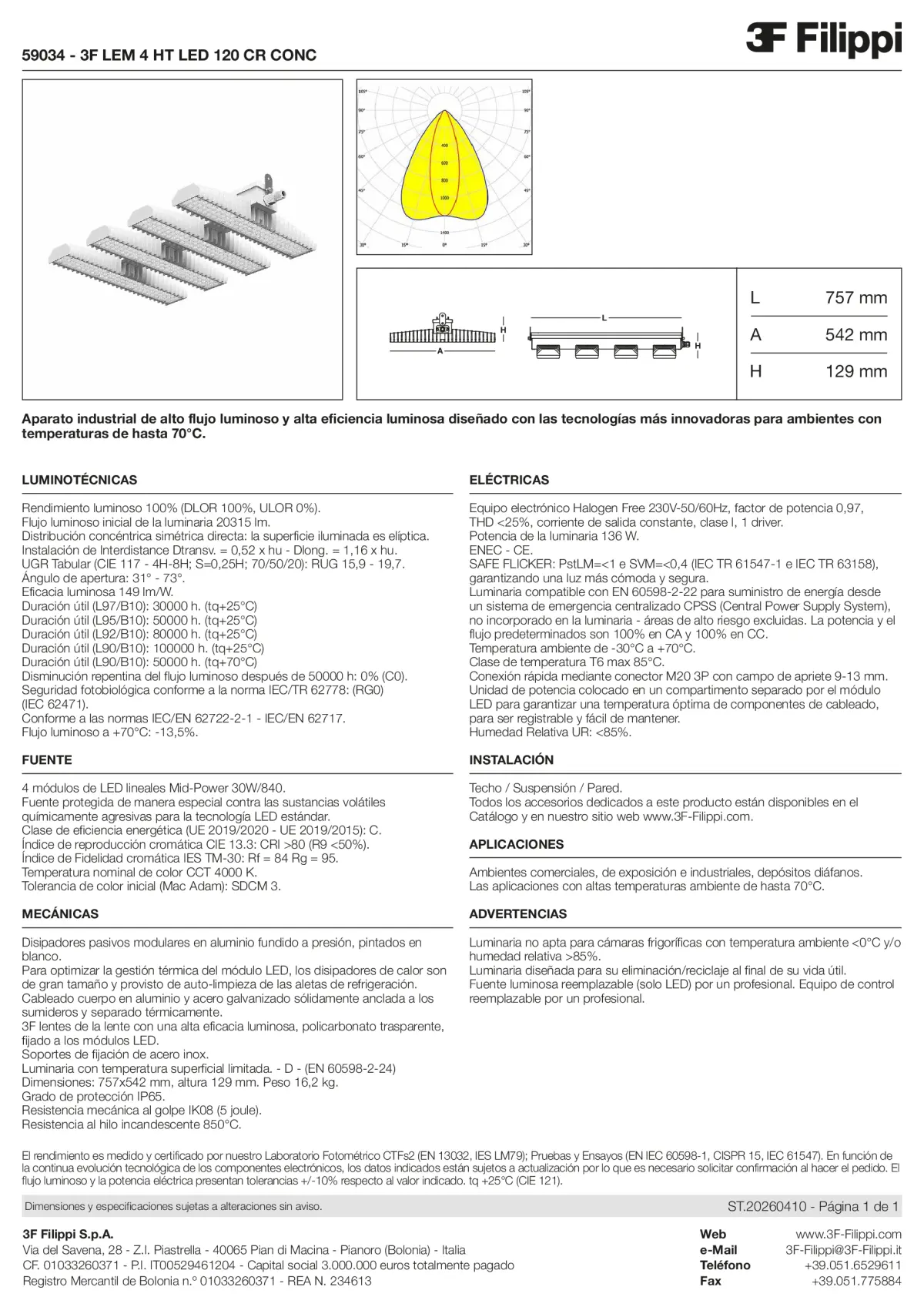 59034 - 3F LEM 4 HT LED 120 CR CONC - Datasheet - es