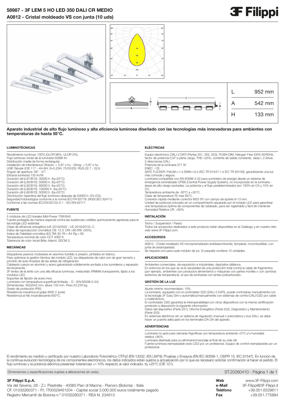 58987+A0812 - 3F LEM 5 HO LED 350 DALI CR MEDIO + VS - Datasheet - es