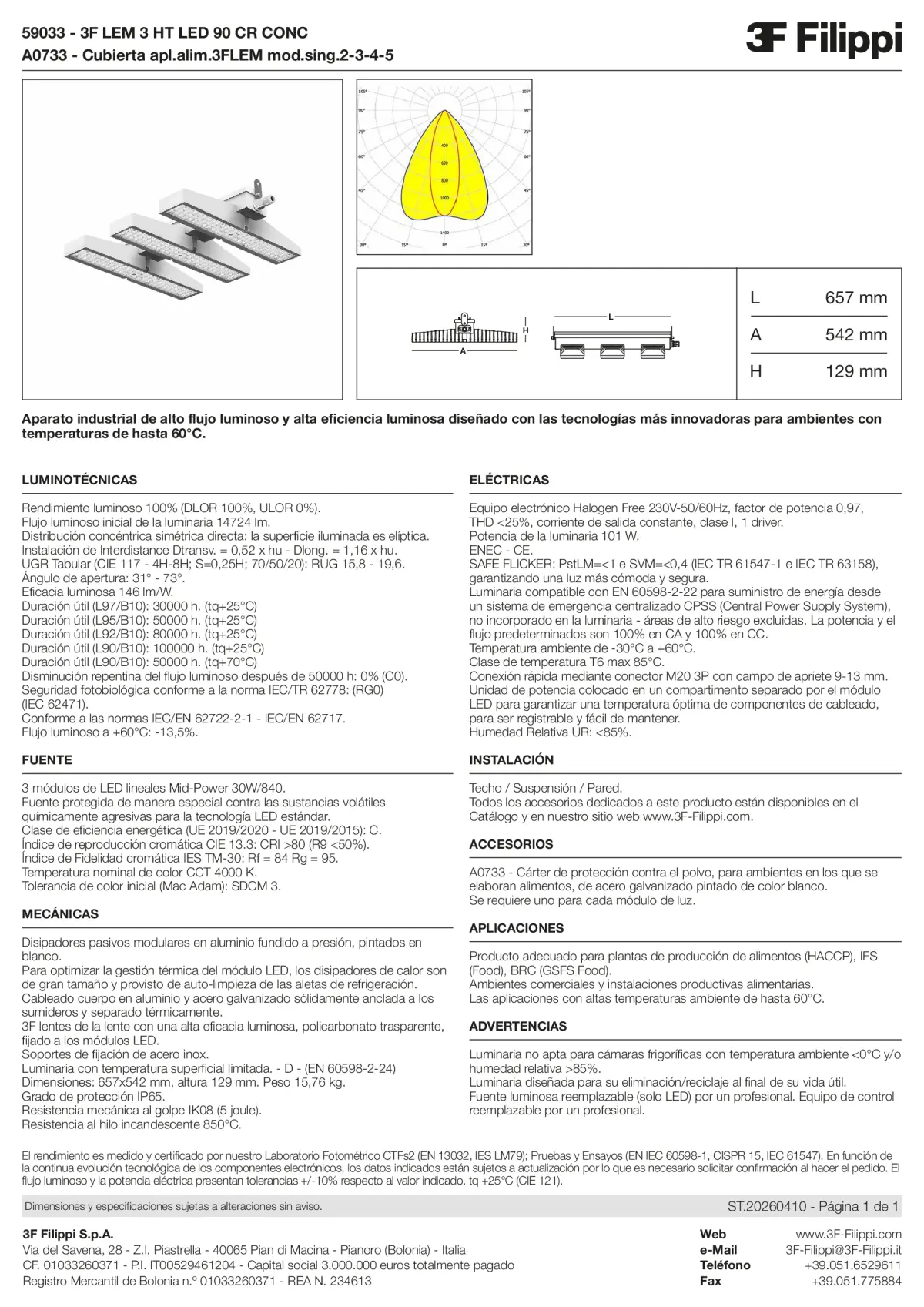 59033+A0733 - 3F LEM 3 HT LED 90 CR CONC + FOOD - Datasheet - es