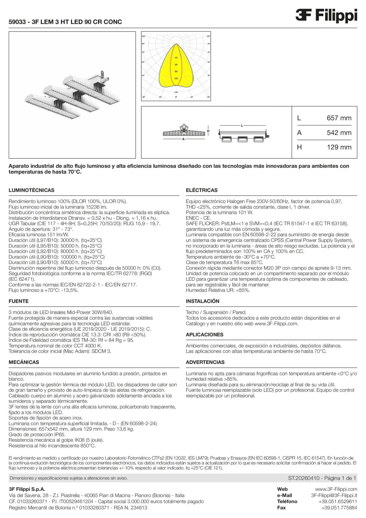 59033 - 3F LEM 3 HT LED 90 CR CONC - Datasheet - es