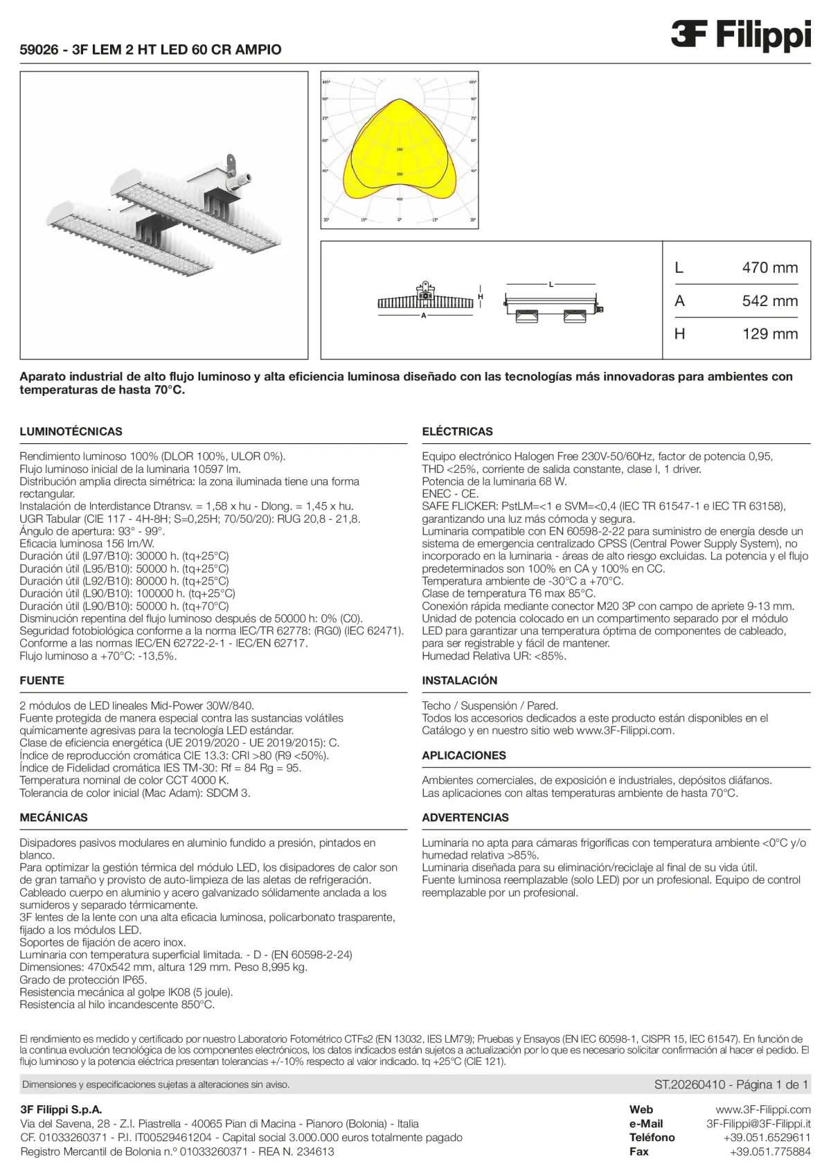 59026 - 3F LEM 2 HT LED 60 CR AMPIO - Datasheet - es