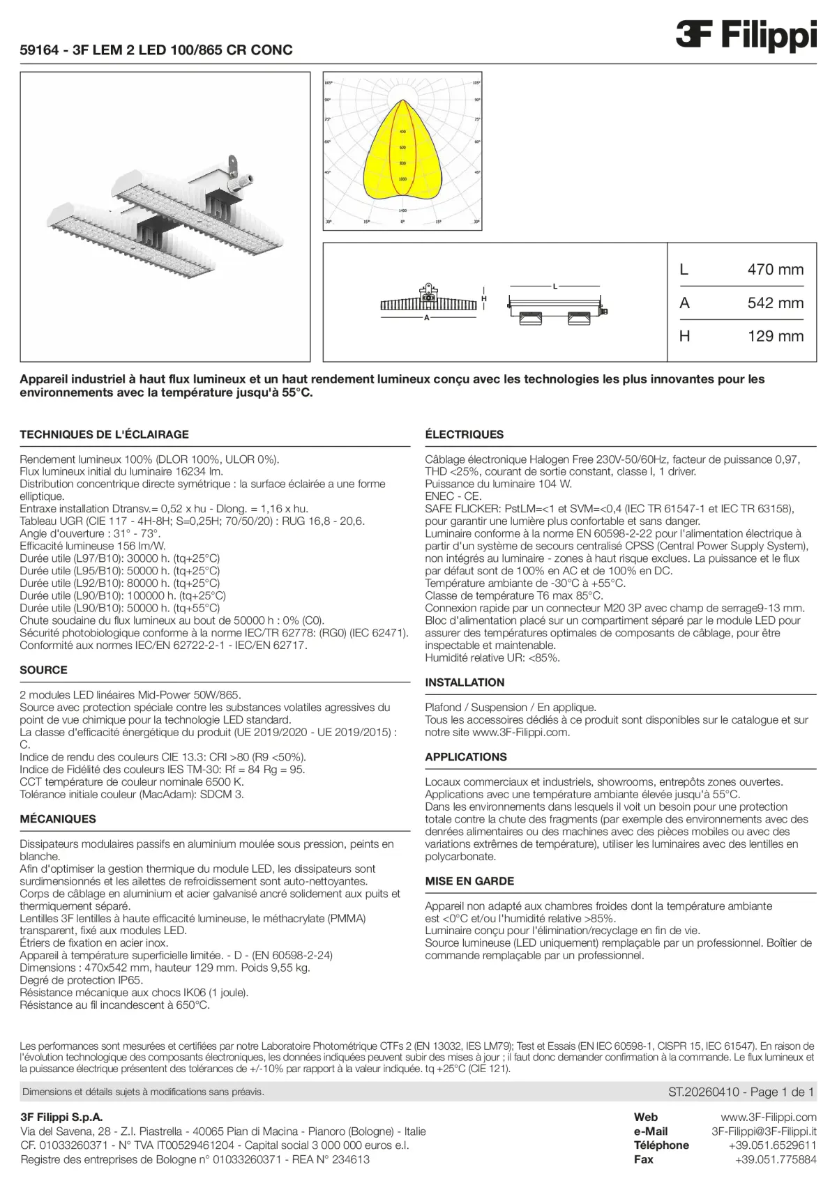 59164 - 3F LEM 2 LED 100-865 CR CONC - Datasheet - fr