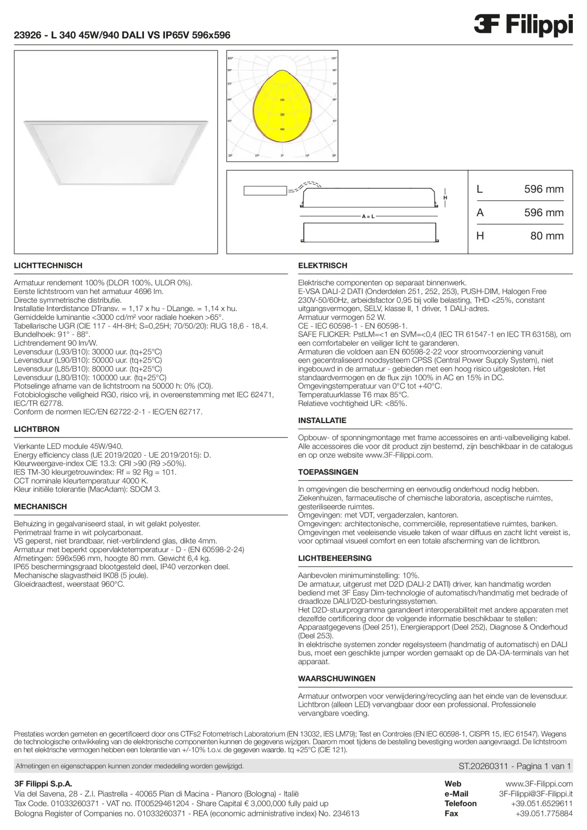 23926 - L 340 45W-940 DALI VS IP65V 596x596 - Datasheet - nl