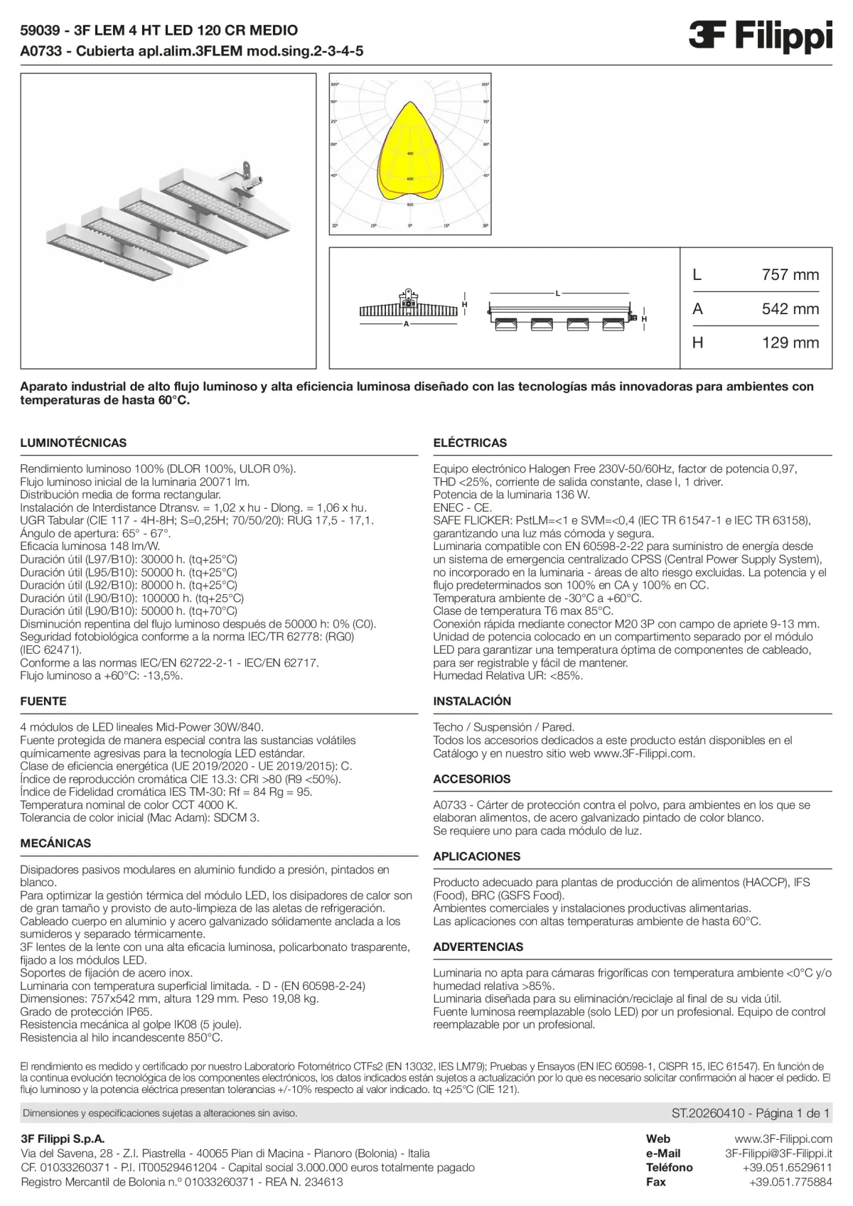 59039+A0733 - 3F LEM 4 HT LED 120 CR MEDIO + FOOD - Datasheet - es