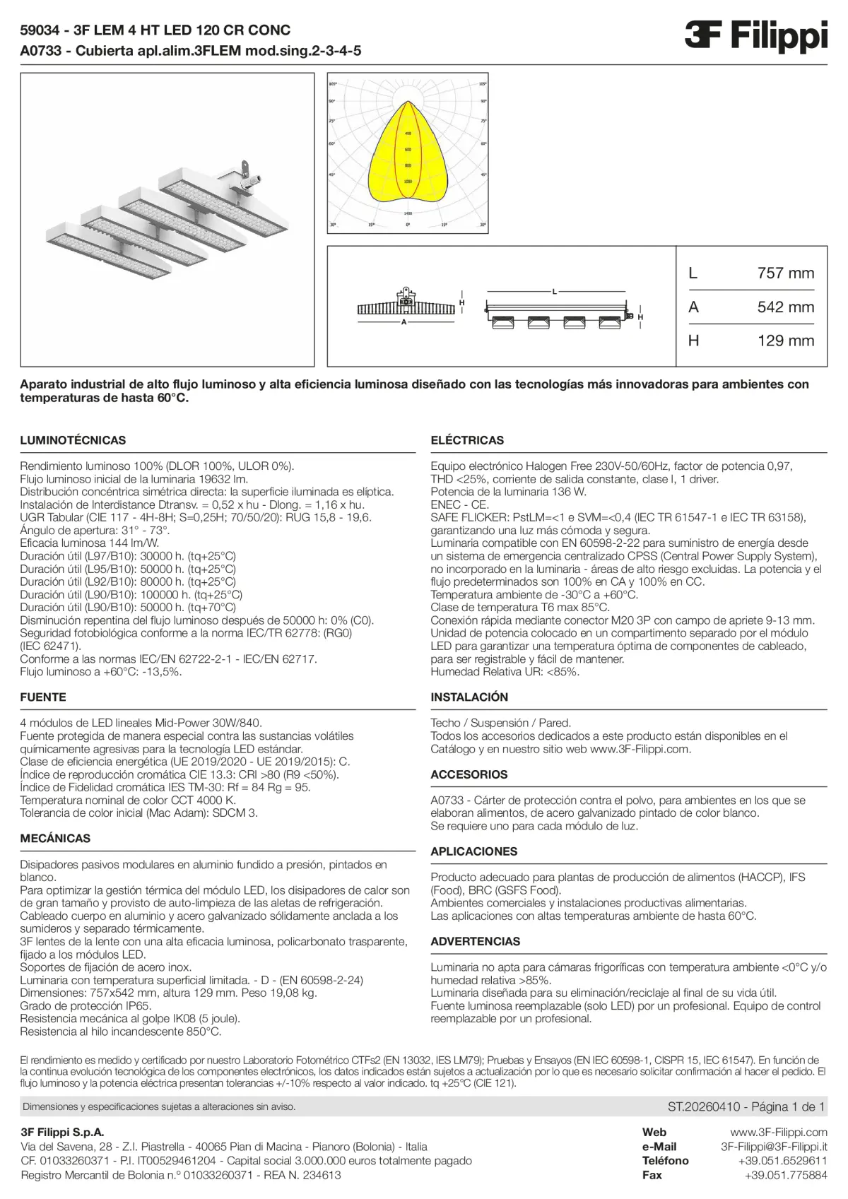 59034+A0733 - 3F LEM 4 HT LED 120 CR CONC + FOOD - Datasheet - es