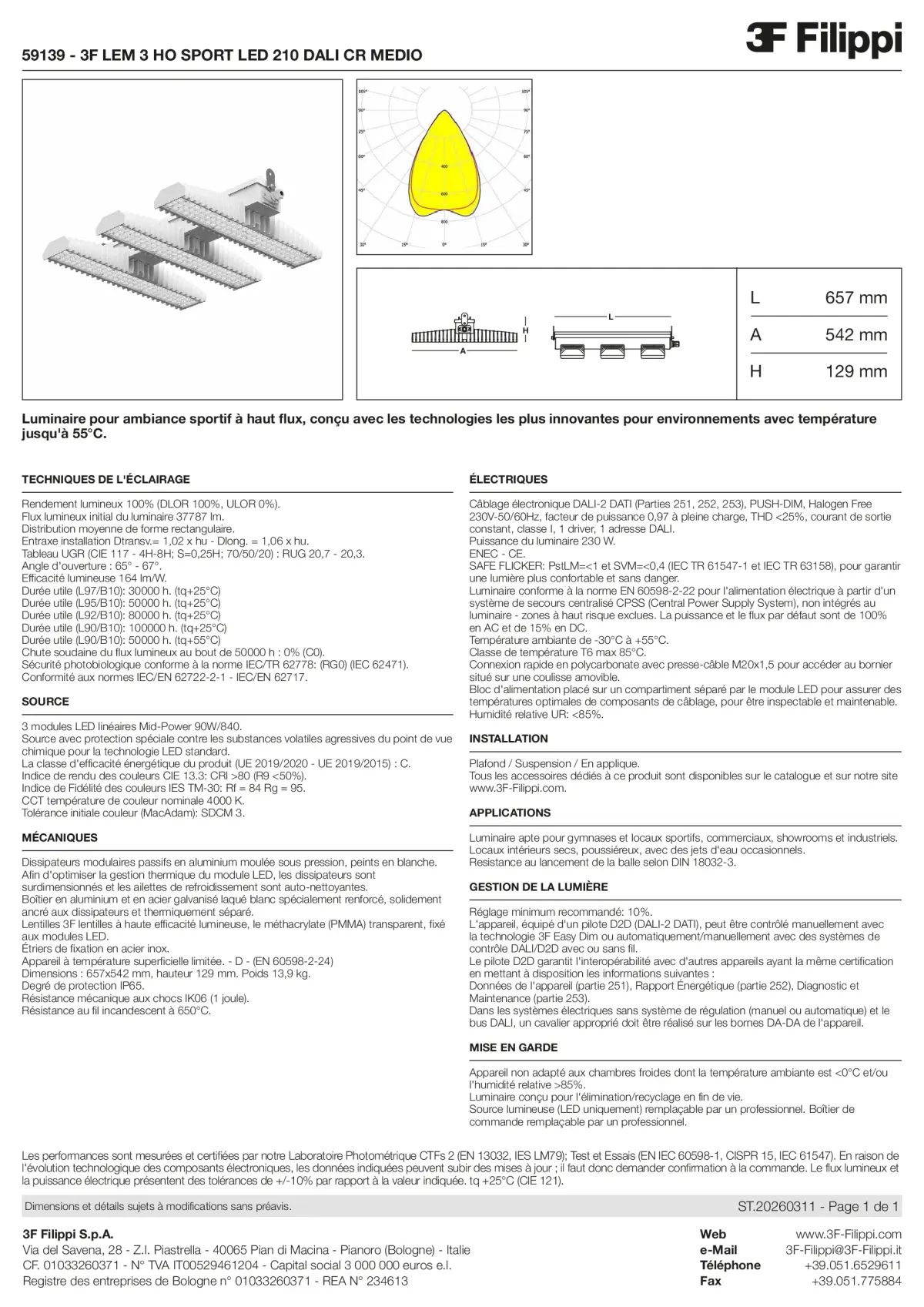 59139 - 3F LEM 3 HO SPORT LED 210 DALI CR MEDIO - Datasheet - fr