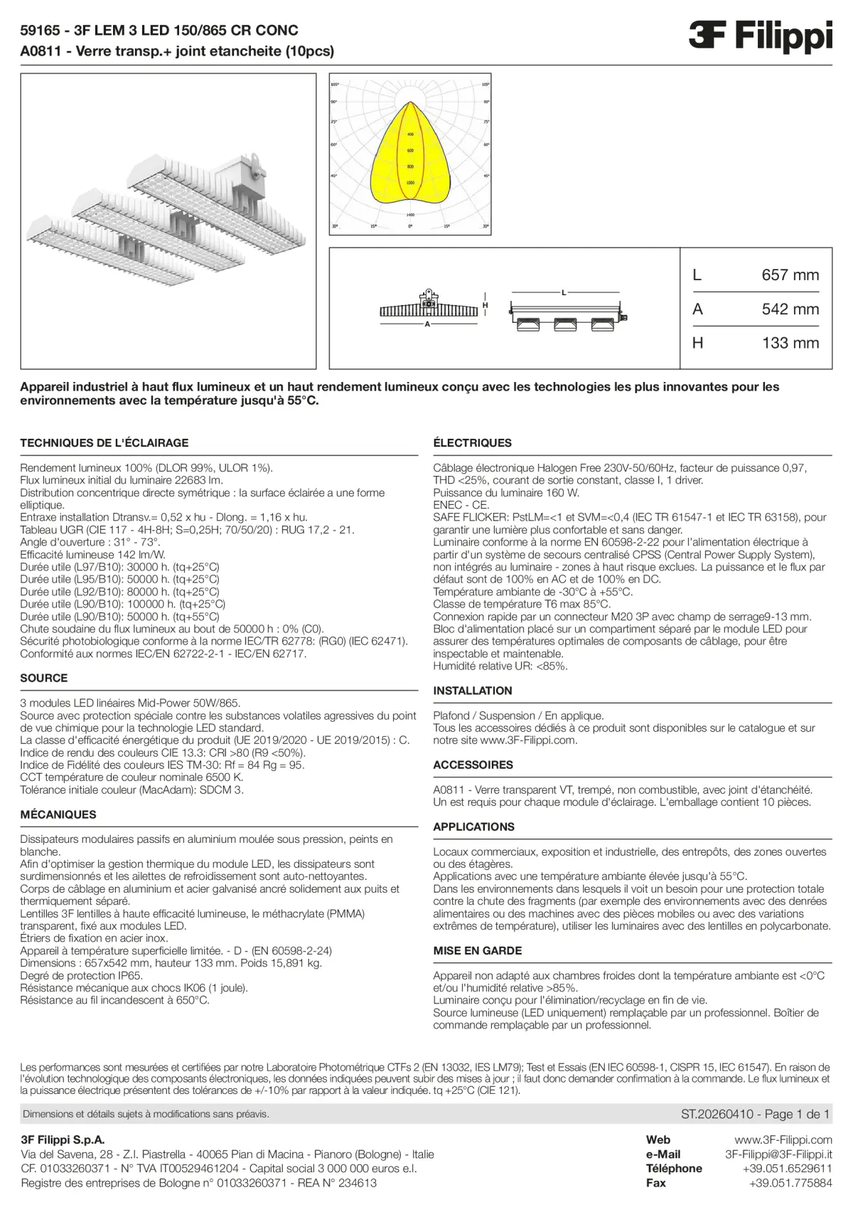 59165+A0811 - 3F LEM 3 LED 150-865 CR CONC + VT - Datasheet - fr