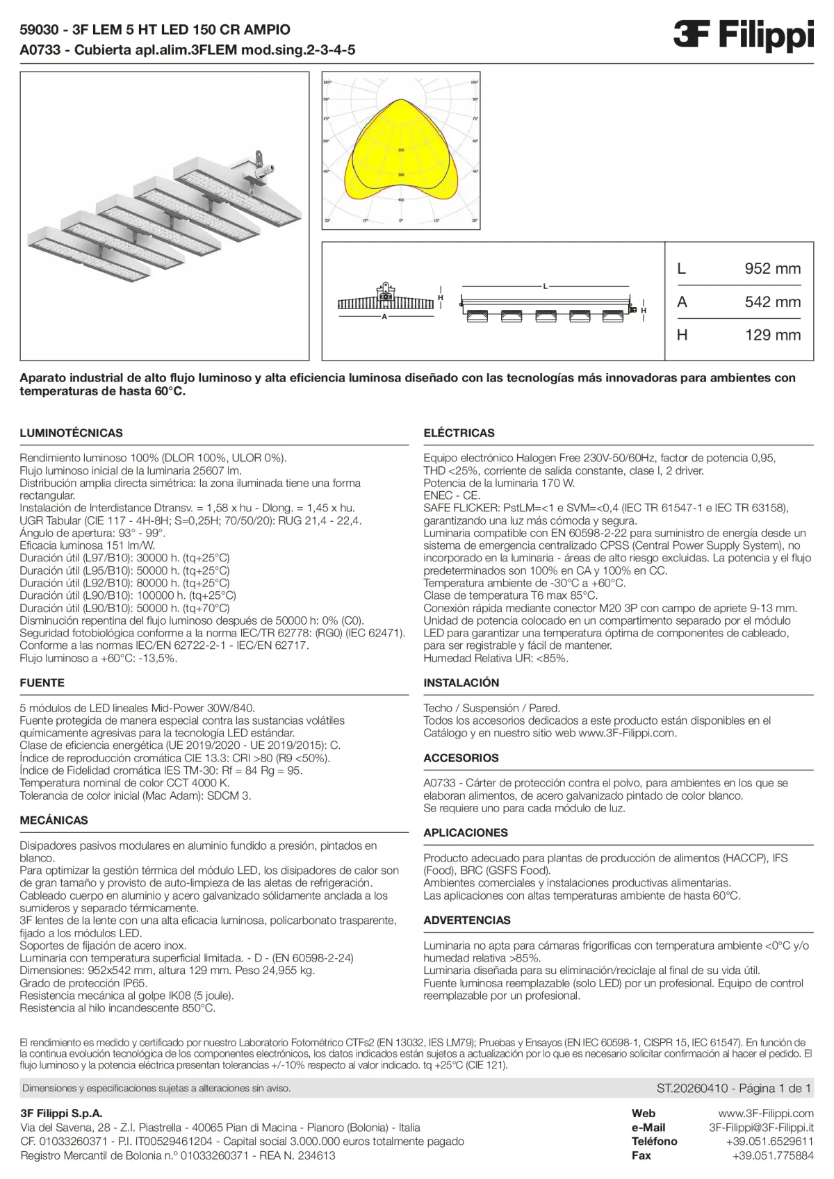 59030+A0733 - 3F LEM 5 HT LED 150 CR AMPIO + FOOD - Datasheet - es